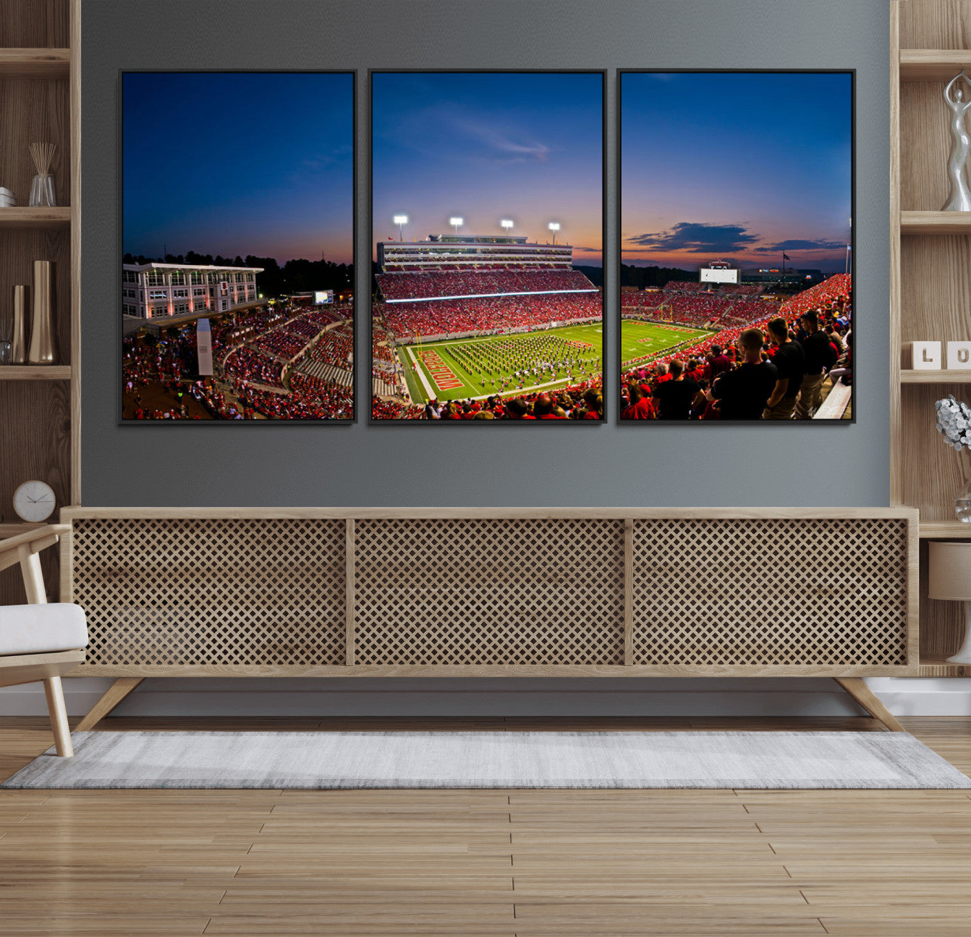 33313-MGV-FC-60X30-3P_Black-NC State Wolfpack Football Team Print - Raleigh Carter-Finley Stadium Wall Art Canvas Print