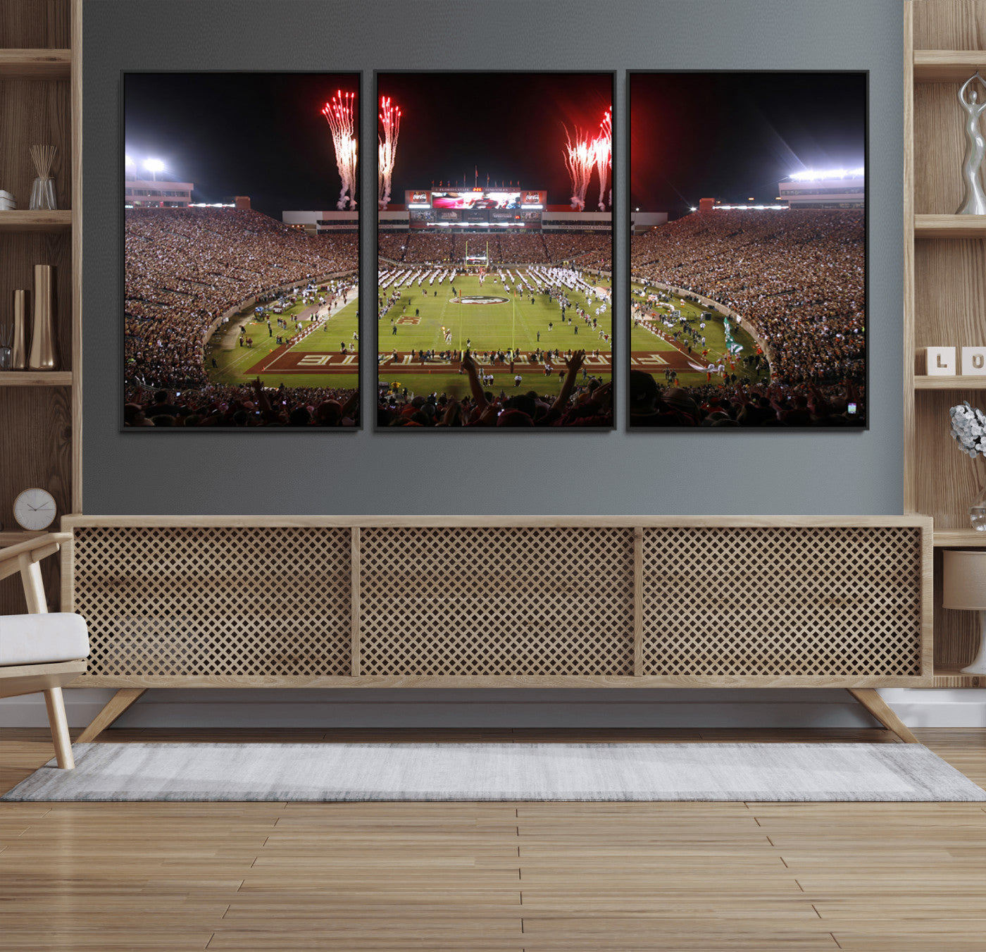 86288-MGV-FC-60X30-3P_Black-Framed Florida State Seminoles Football Team Print - Tallahassee Doak Campbell Stadium Wall Art