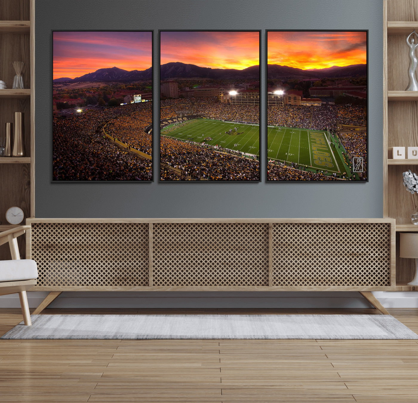 58708-MGV-FC-60X30-3P_Black-Colorado Buffaloes Football Team Print - Boulder Folsom Field Stadium Wall Art Canvas Print