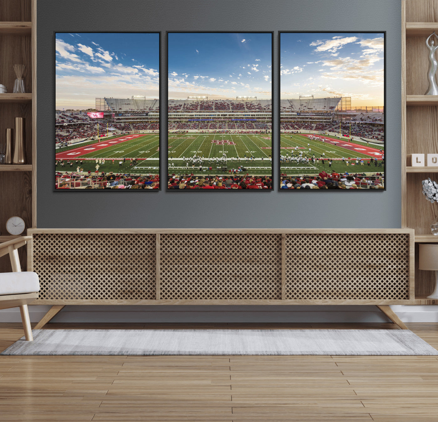 36612-MGV-FC-60X30-3P_Black-Framed Houston Cougars Football Team Print - Houston TDECU Stadium Wall Art Canvas Print