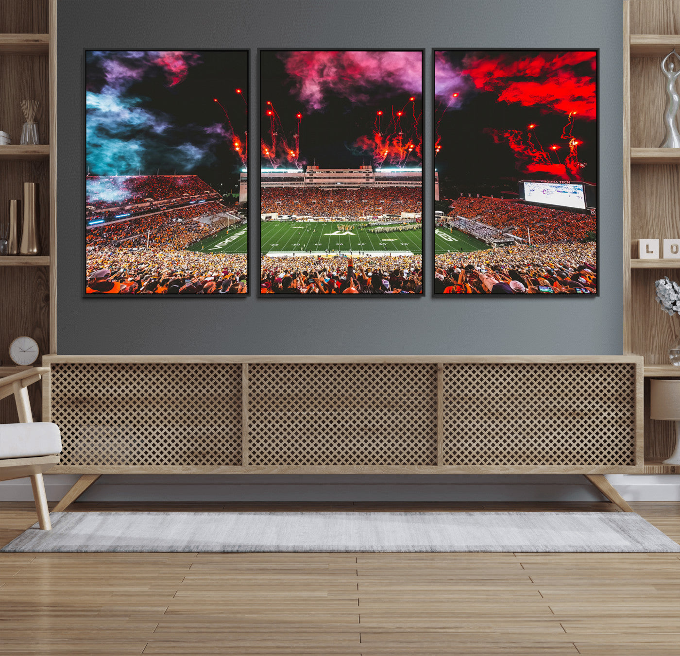 65761-MGV-FC-60X30-3P_Black-Virginia Tech Hokies Football Team Print - Blacksburg Lane Stadium Wall Art Canvas Print