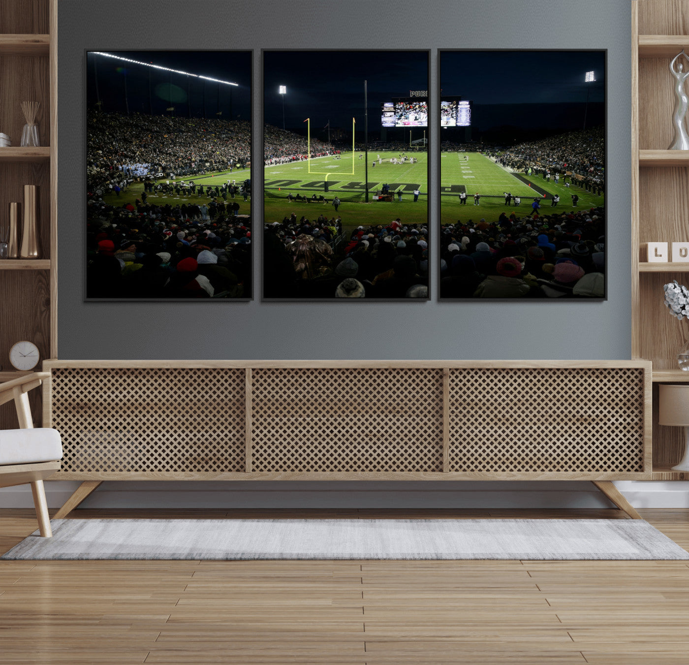 60140-MGV-FC-60X30-3P_Black-Purdue Boilermakers Football Team Print - West Lafayette Ross–Ade Stadium Wall Art Canvas Print