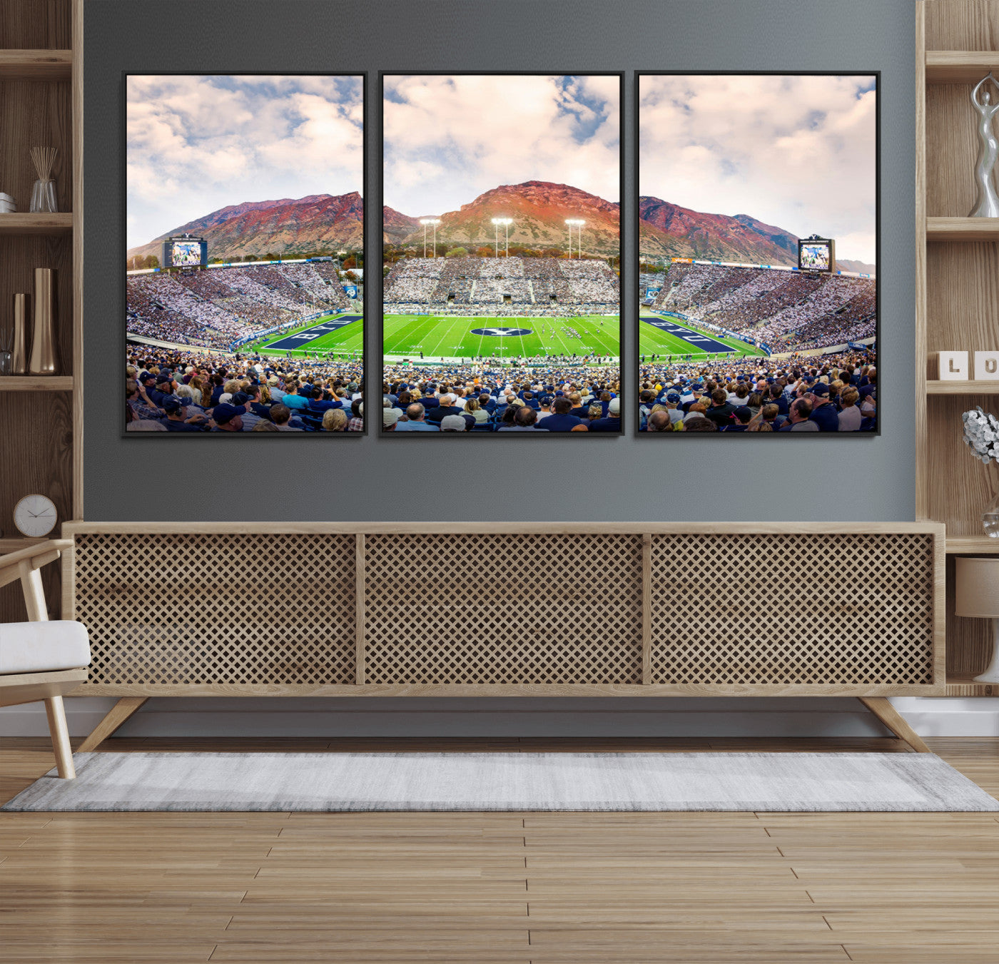85734-MGV-CV-36X24-Brigham Young University Cougars Football Team Print - Provo LaVell Edwards Stadium Wall Art Canvas
