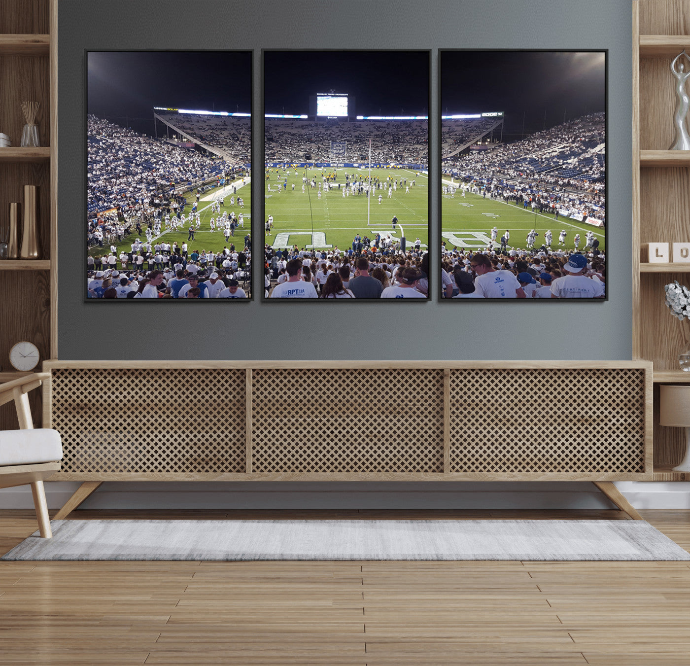 65036-MGV-FC-60X30-3P_Black-Brigham Young University Cougars Football Print Canvas - Provo LaVell Edwards Stadium Wall Art