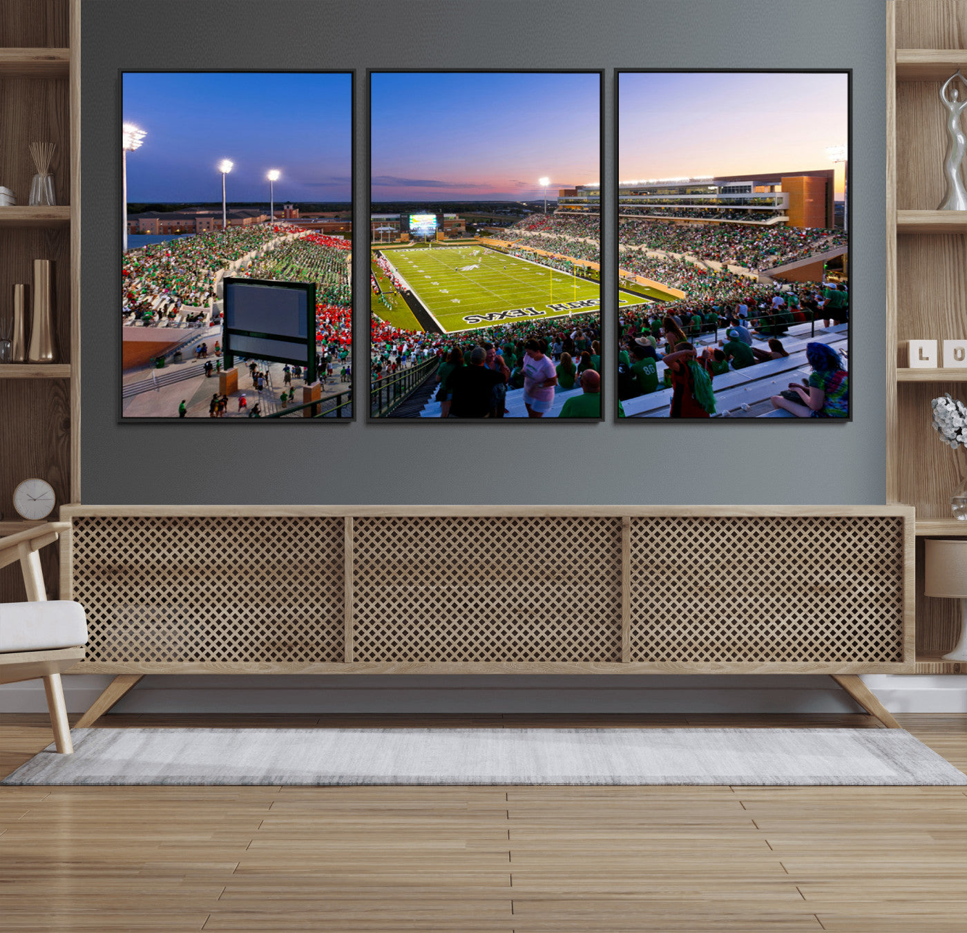 81582-MGV-FC-60X30-3P_Black-University of North Texas Mean Green Football Team Print - Denton DATCU Stadium Wall Art Canvas