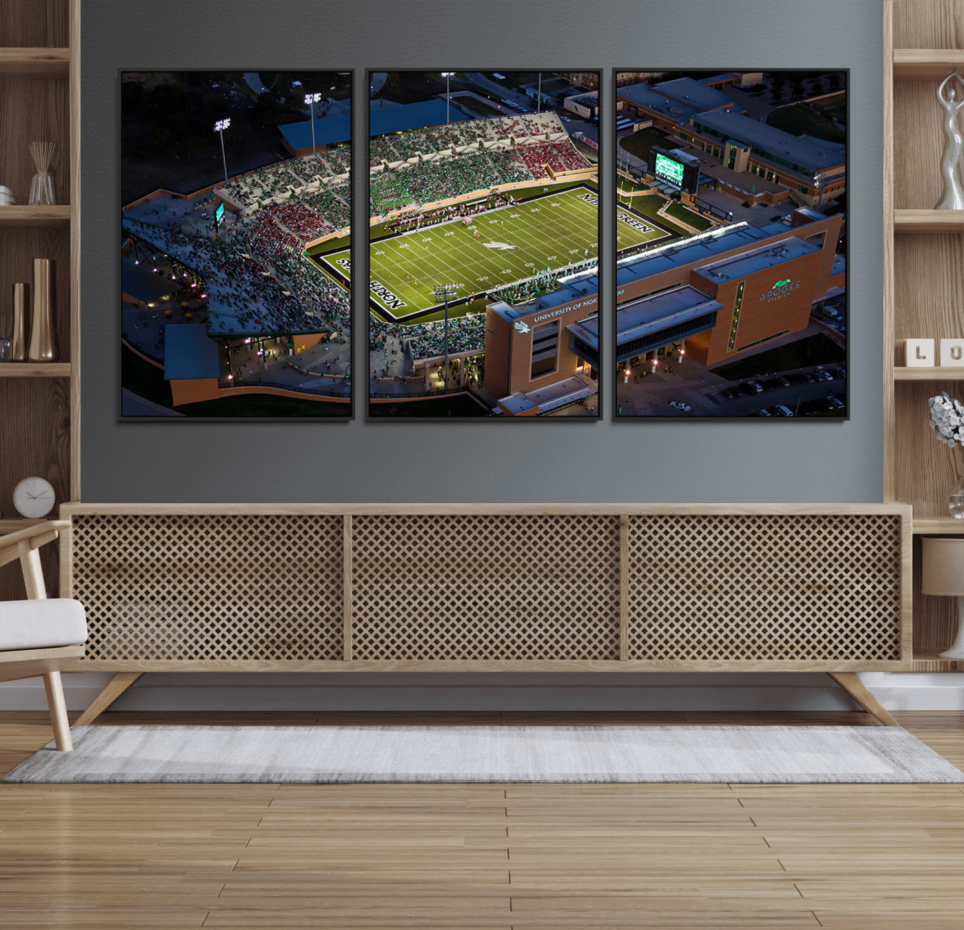 46167-MGV-FC-60X30-3P_Black-University of North Texas Mean Green Football Artwork, Football Team Print - Denton DATCU Stadium