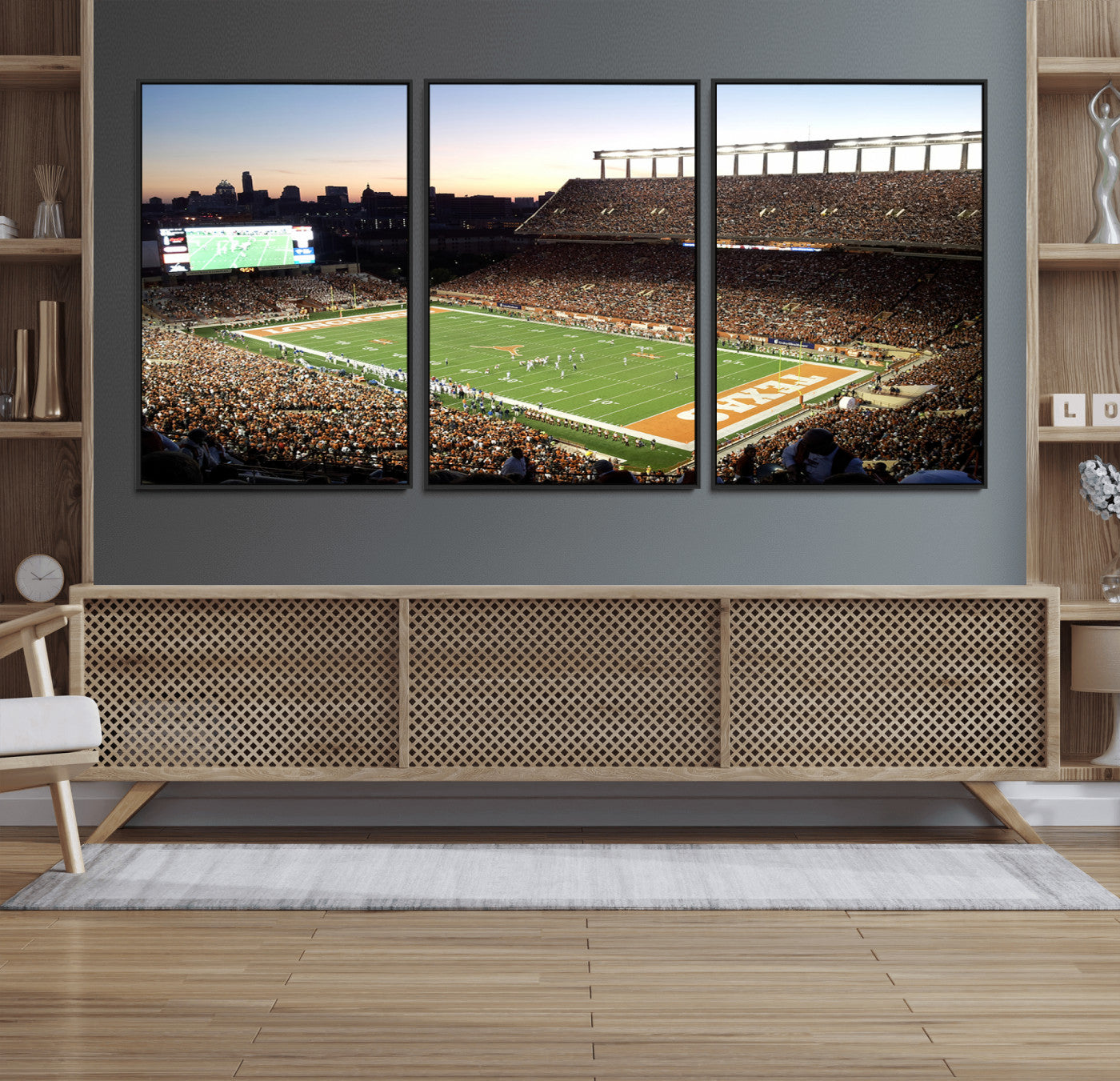 11455-MGV-FC-60X30-3P_Black-Darrell K Royal-Texas Memorial Stadium Canvas Wall Art - Texas Longhorns Football Match