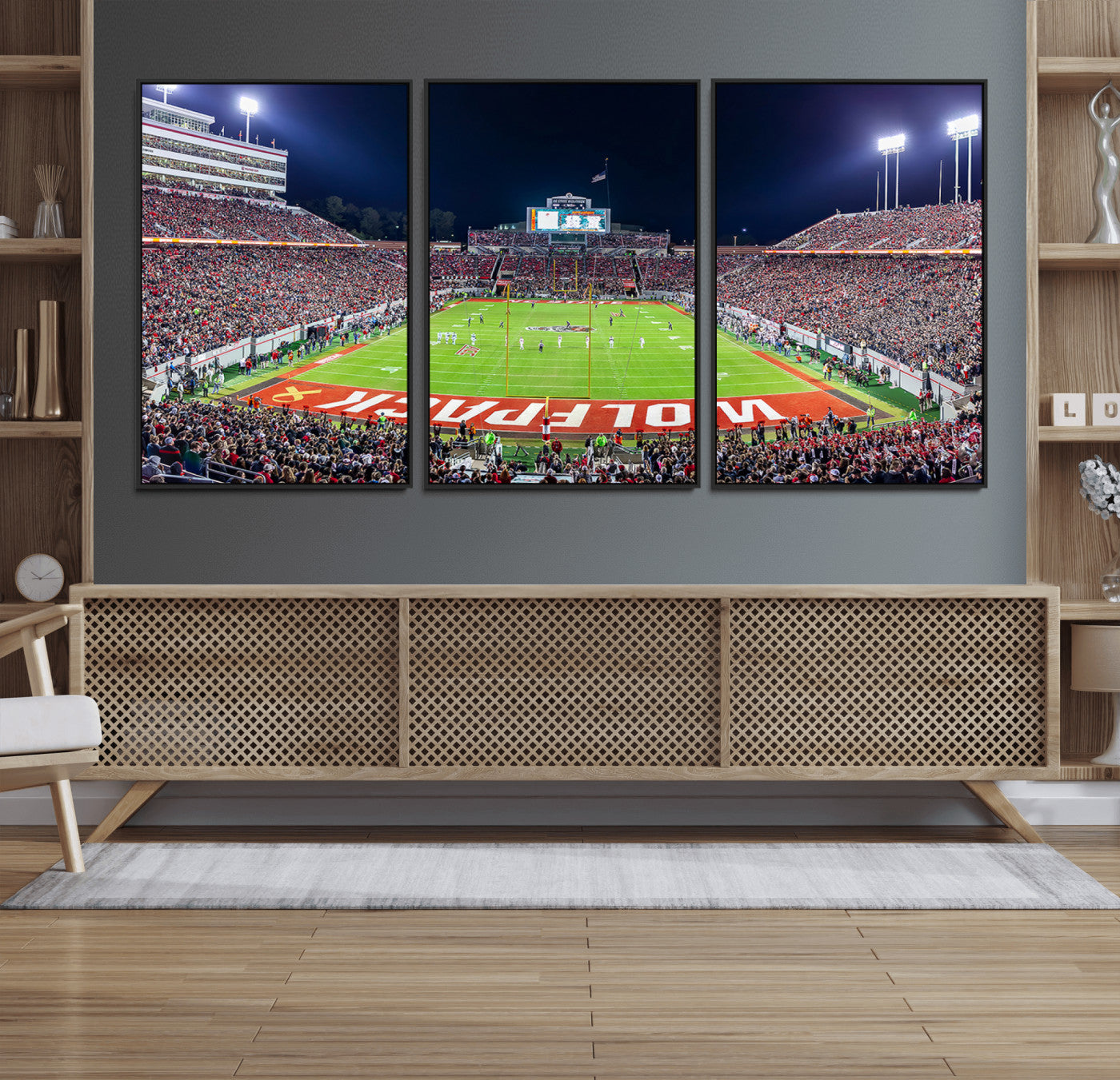 MGV-FC-60X30-3P - Wolfpack Football Team Print - Raleigh Carter-Finley Stadium Wall Art Canvas Print