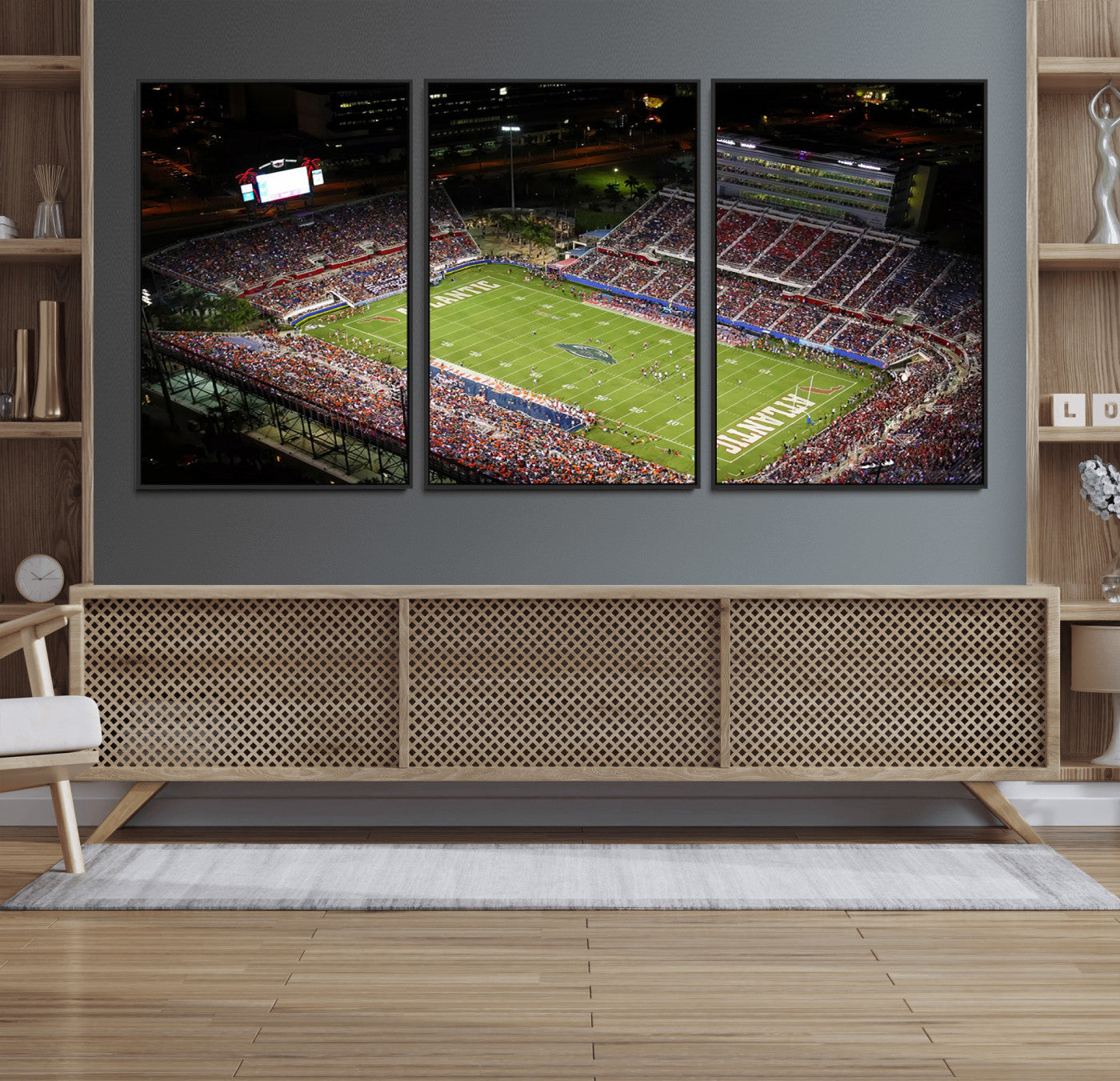 12682-MGV-FC-60X30-3P_Black-Florida Atlantic University Owls Canvas Print, Football Team Print - Boca Raton FAU Stadium Wall Art