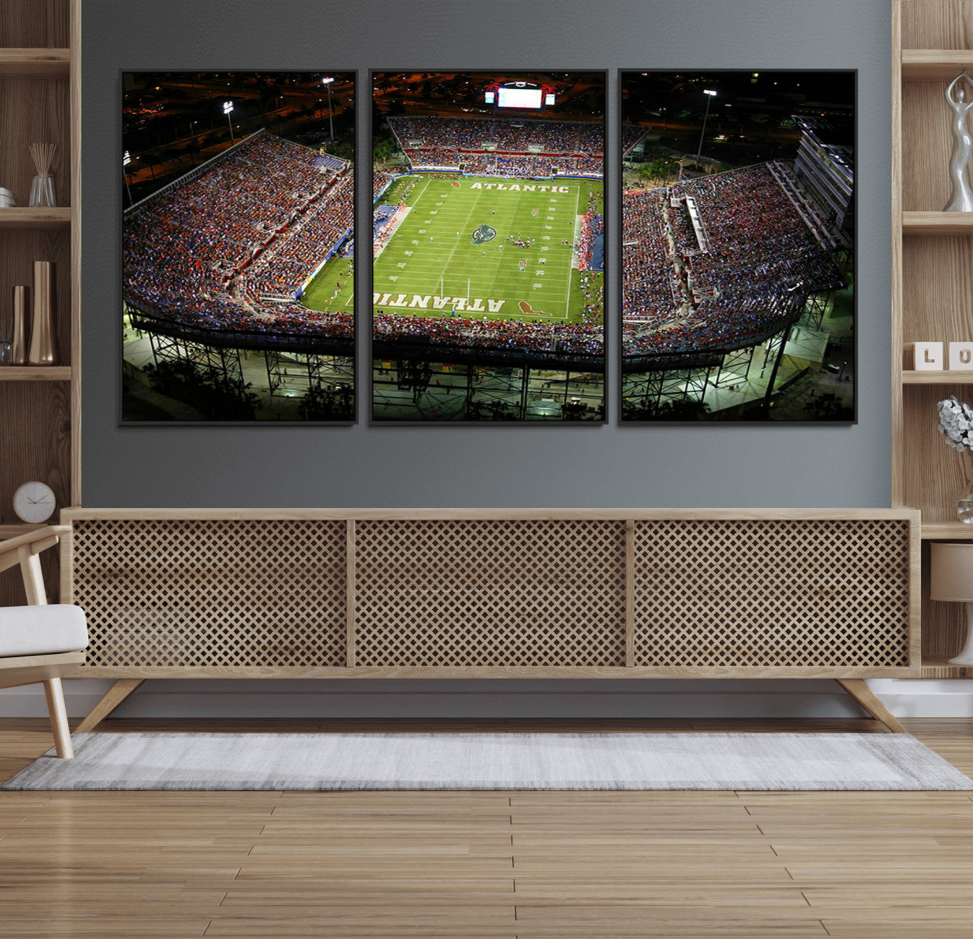 72354-MGV-FC-60X30-3P_Black-Florida Atlantic University Owls Football Team Print - Boca Raton FAU Stadium Wall Art Canvas Print