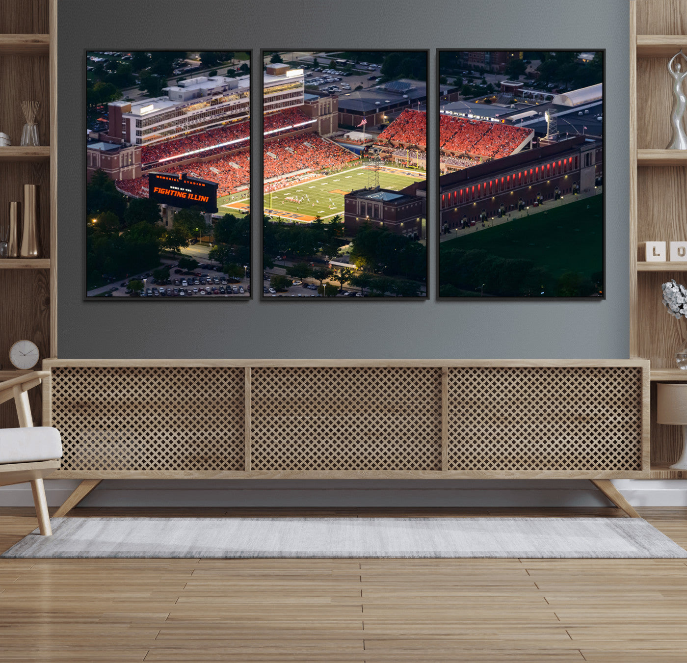 78052-MGV-FC-60X30-3P_Black-University of Illinois Fighting Illini Football Team Print - Champaign Illinois Memorial Stadium