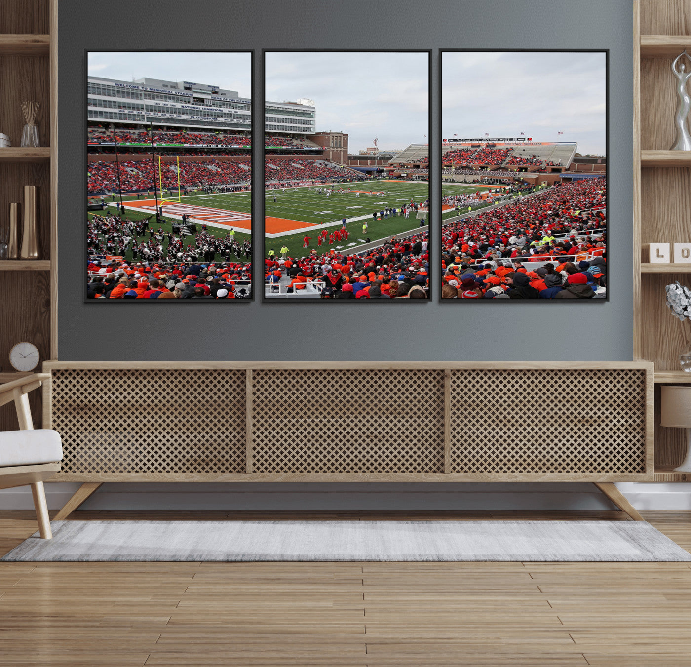 86851-MGV-FC-60X30-3P_Black-University of Illinois Fighting Illini Football Team Print - Champaign Illinois Memorial Stadium