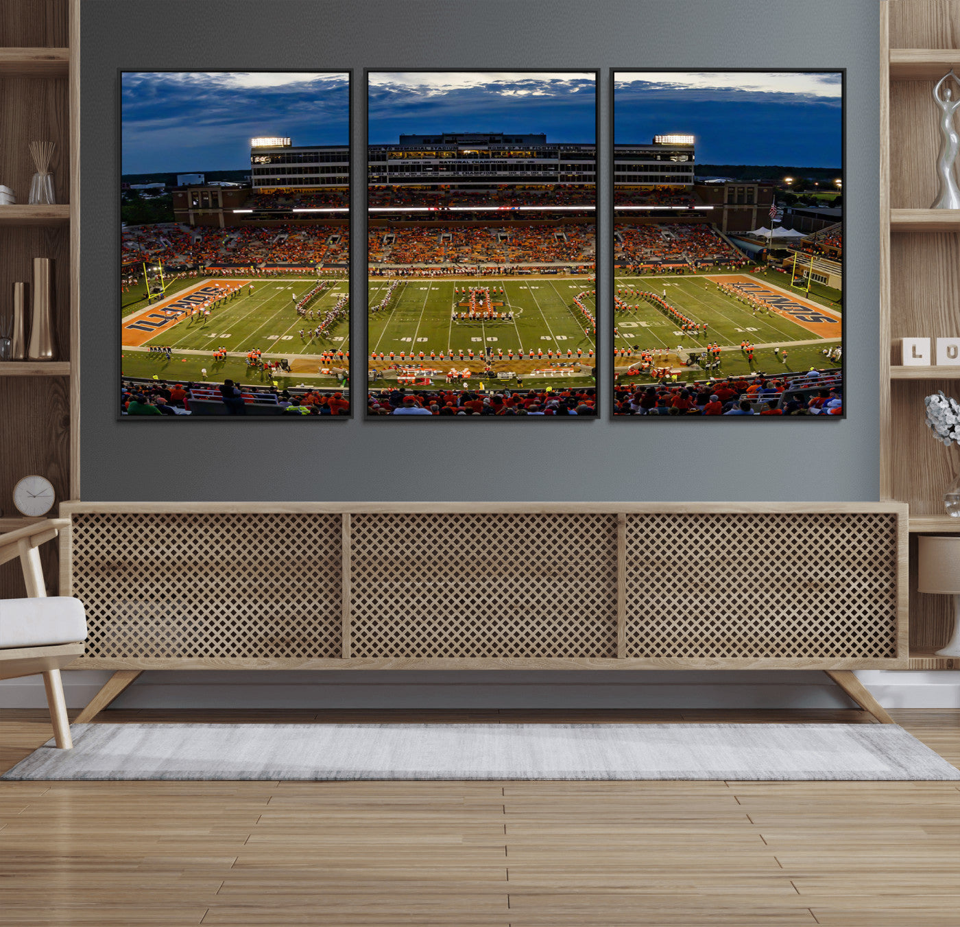 44513-MGV-CV-36X24-University of Illinois Fighting Illini Football Team Print - Champaign Illinois Memorial Stadium