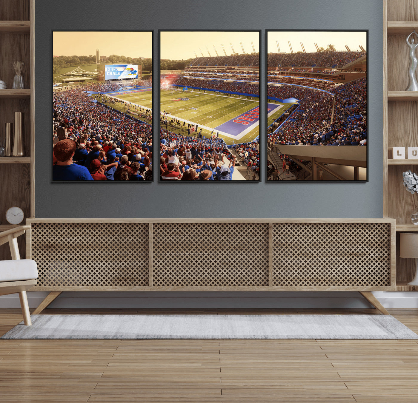 MGV-FC-60X30-3P - University of Kansas Jayhawks Football Team Print - Lawrence Kansas Memorial Stadium Wall Art Canvas