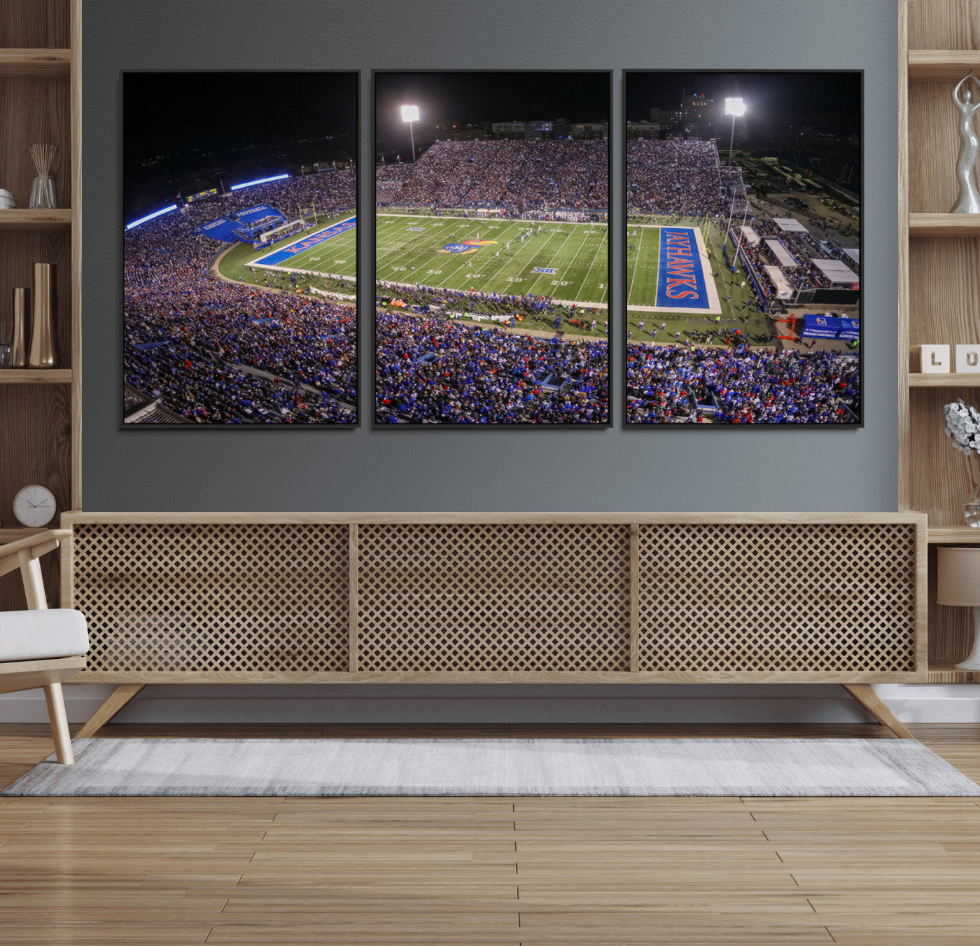 MGV-FC-60X30-3P - University of Kansas Jayhawks Football Team Print - Lawrence Kansas Memorial Stadium Wall Art Canvas