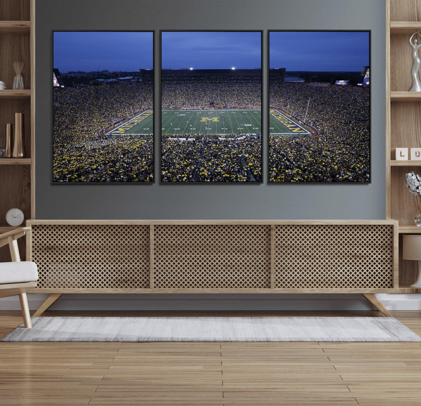 MGV-FC-60X30-3P - University of Michigan Wolverines Football Team Print - Ann Arbor Michigan Stadium Wall Art Canvas