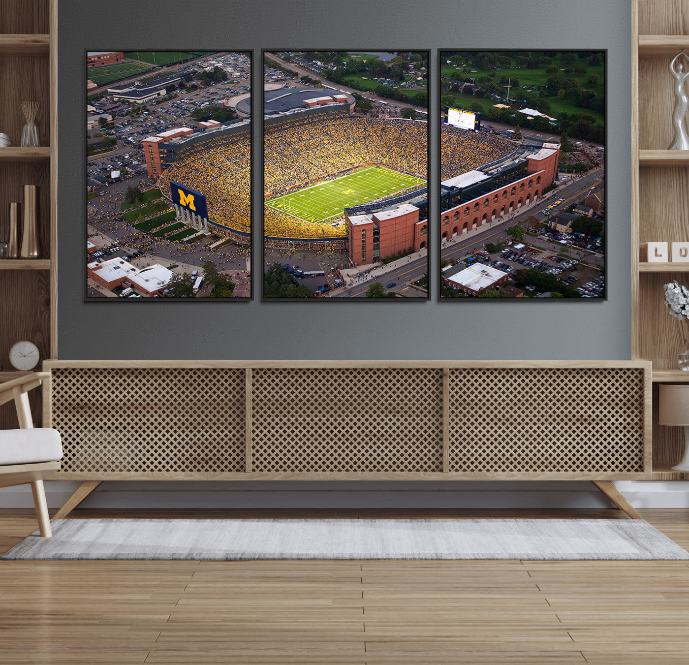 95248-MGV-FC-60X30-3P_Black-University of Michigan Wolverines Football Team Print - Ann Arbor Michigan Stadium Wall Art Canvas