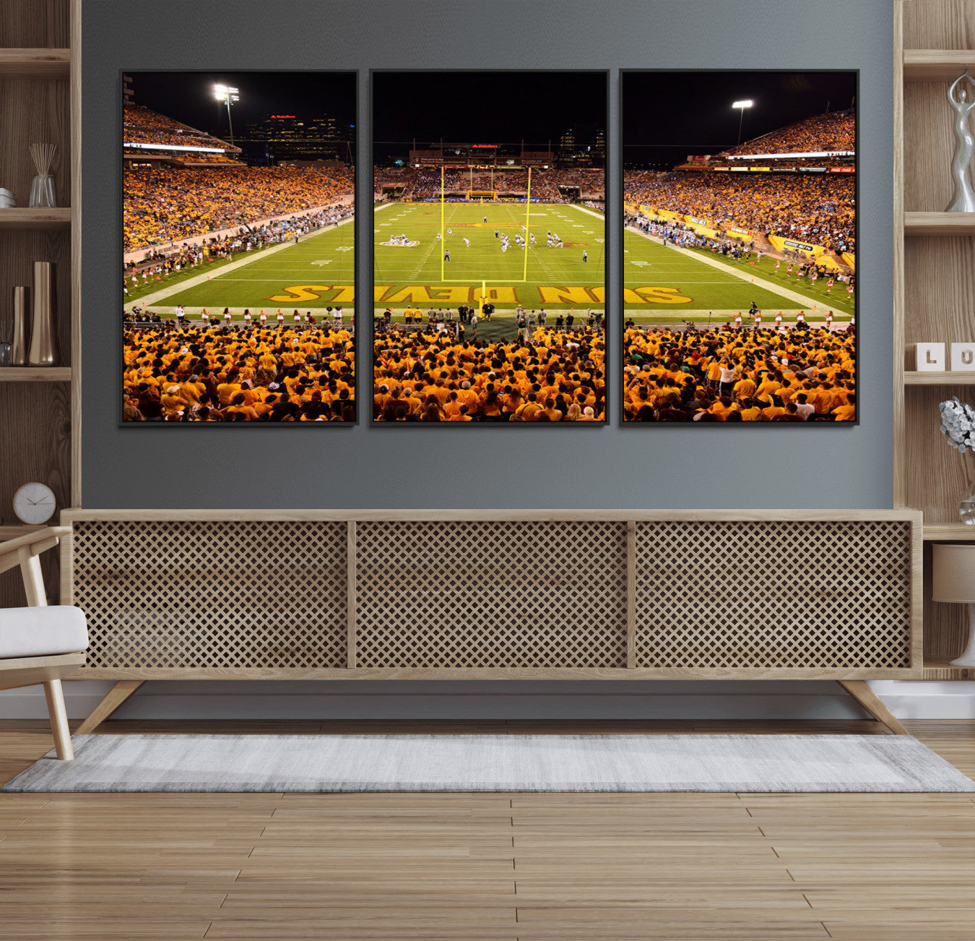 21588-MGV-FC-60X30-3P_Black-ASU Sun Devils Football Team Print - Phoenix Mountain America Stadium Wall Art Canvas Print