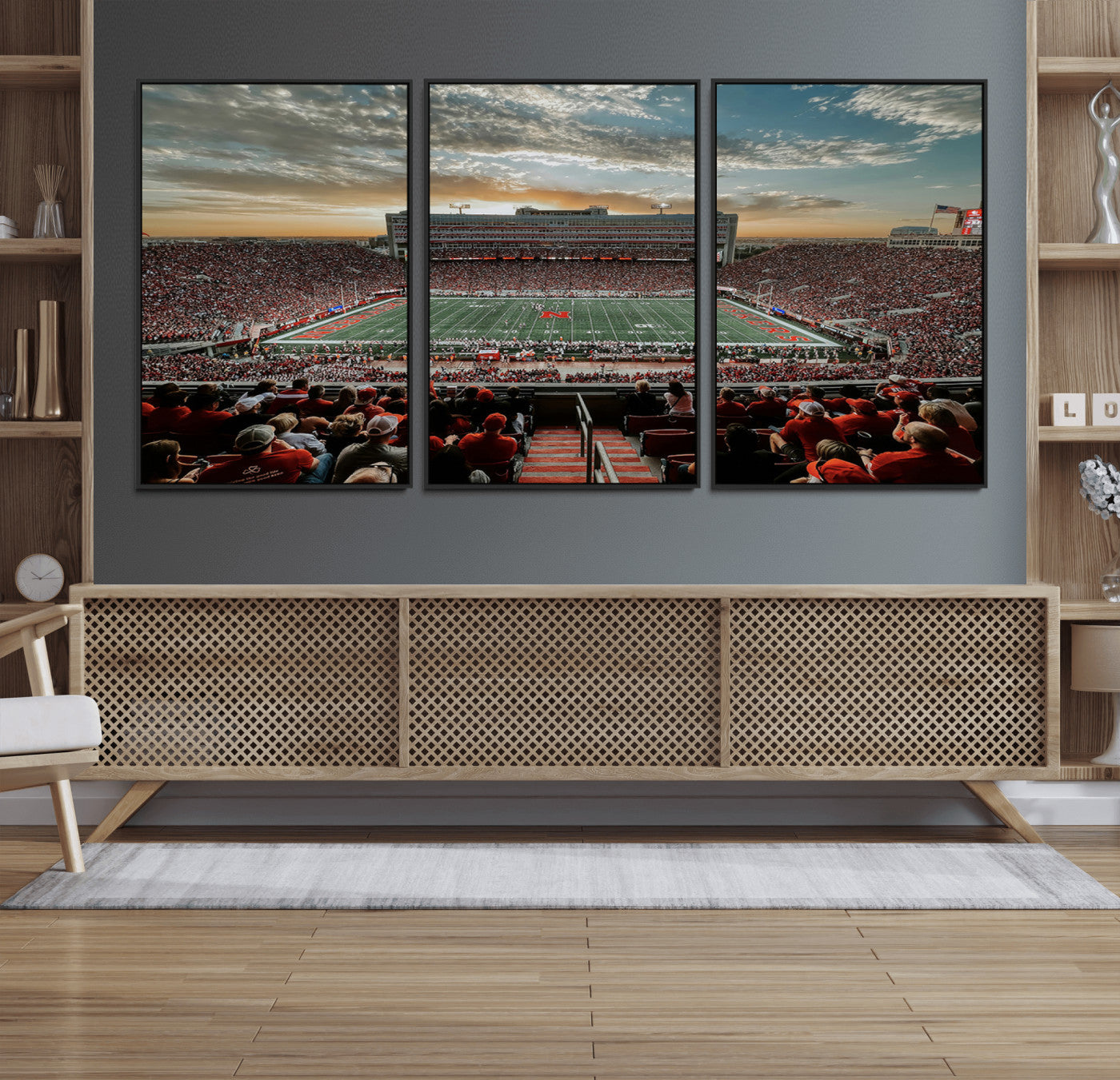 70684-MGV-FC-60X30-3P_Black-University of Nebraska Cornhuskers Football Team Print - Lincoln Memorial Stadium Art Canvas Print