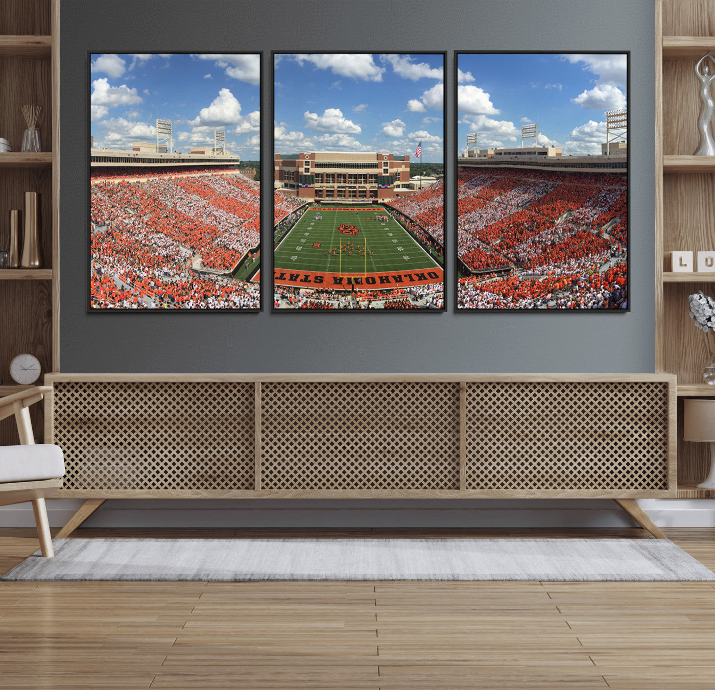 MGV-FC-60X30-3P - Oklahoma State Cowboys Football Team Print - Stillwater Boone Pickens Stadium Wall Art Canvas Print