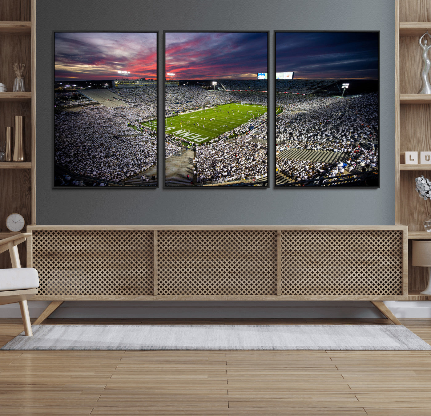 37304-MGV-FC-60X30-3P_Black-Penn State Nittany Lions Football Team Print - University Park Beaver Stadium Art Canvas Print