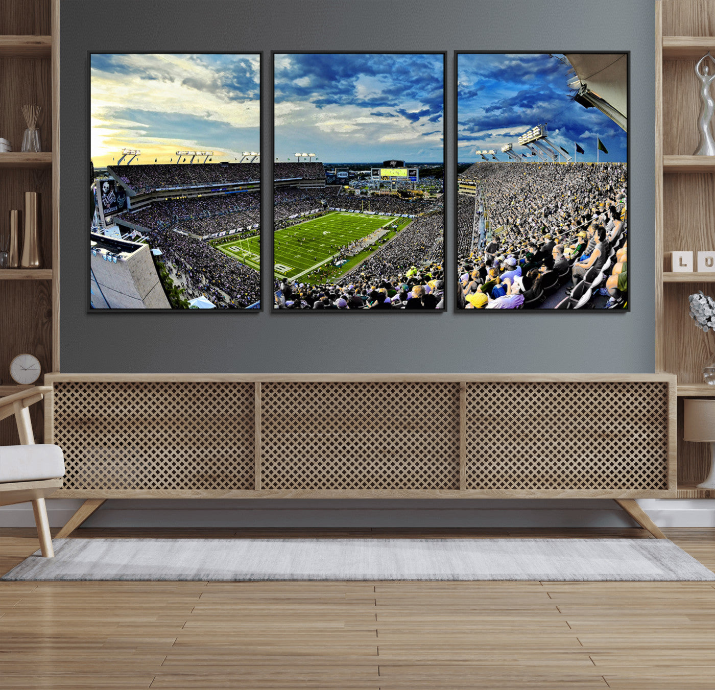 23788-MGV-FC-60X30-3P_Black-Framed USF Bulls Football Team Print - Tampa Raymond James Stadium Wall Art Canvas Print