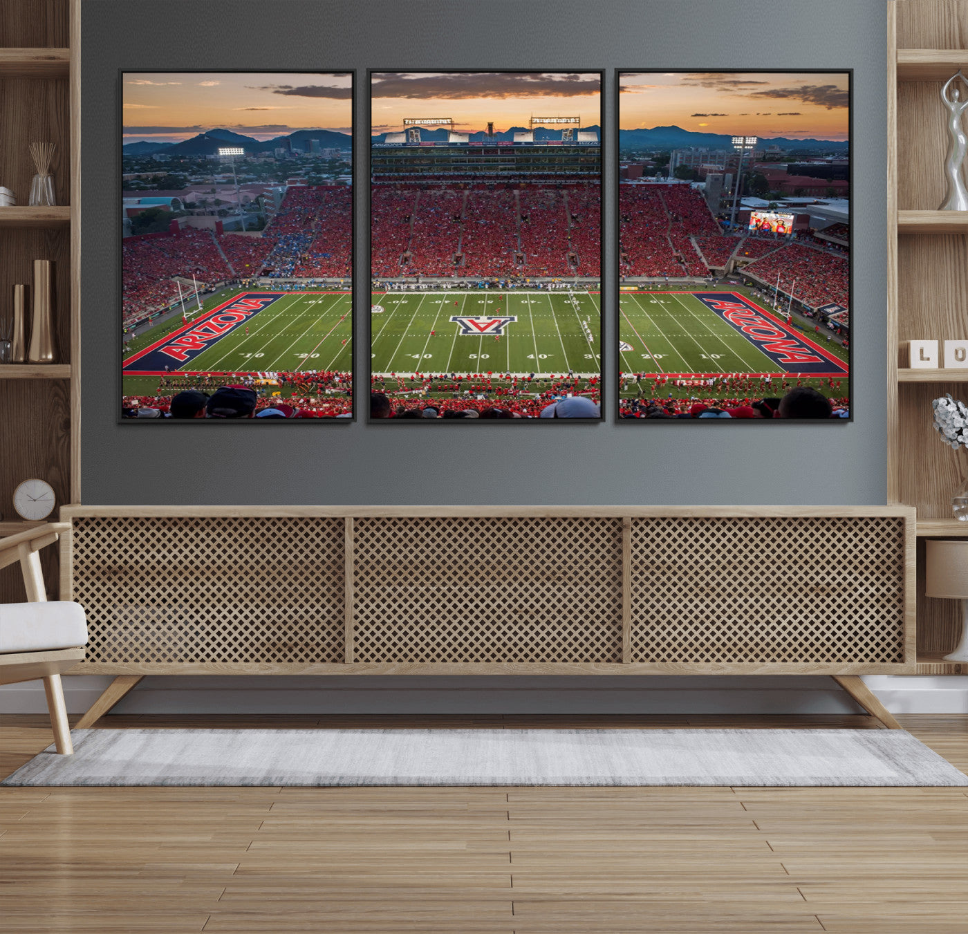 MGV-FC-60X30-3P - Framed Arizona Wildcats Football Team Print - Tucson Arizona Stadium Wall Art Canvas Print
