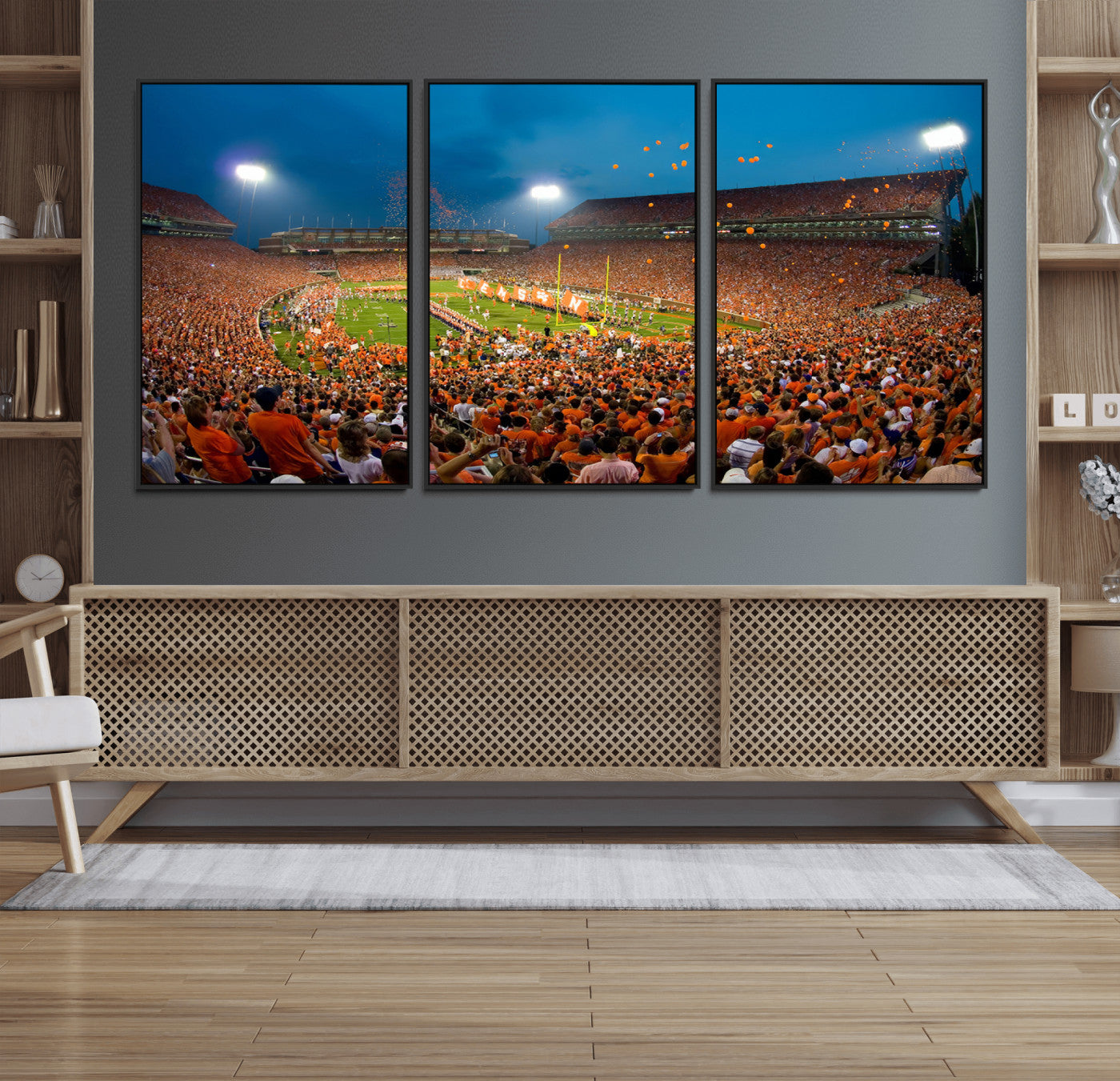 26196-MGV-FC-60X30-3P_Black-Clemson University Tigers Football Team Print - Clemson Memorial Stadium Wall Art Canvas Print