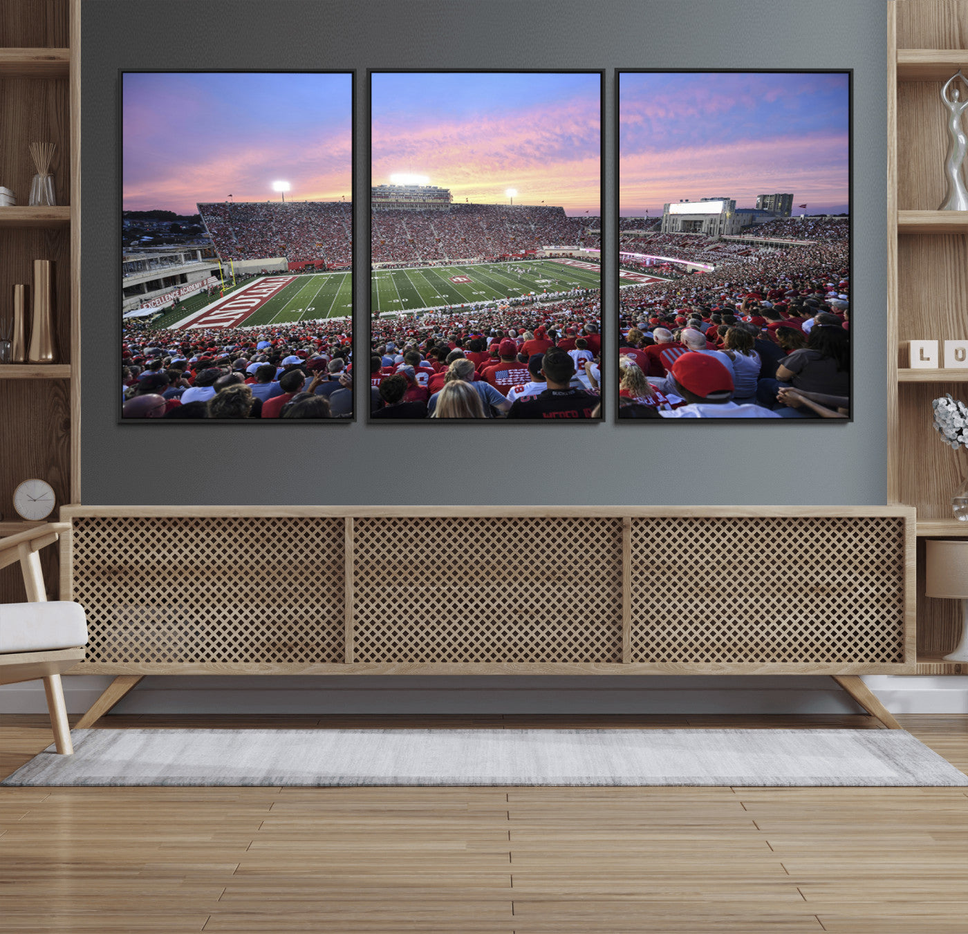 13046-MGV-FC-60X30-3P_Black-Indiana University Hoosiers Football Team Print - Bloomington Memorial Stadium Wall Art Canvas Print