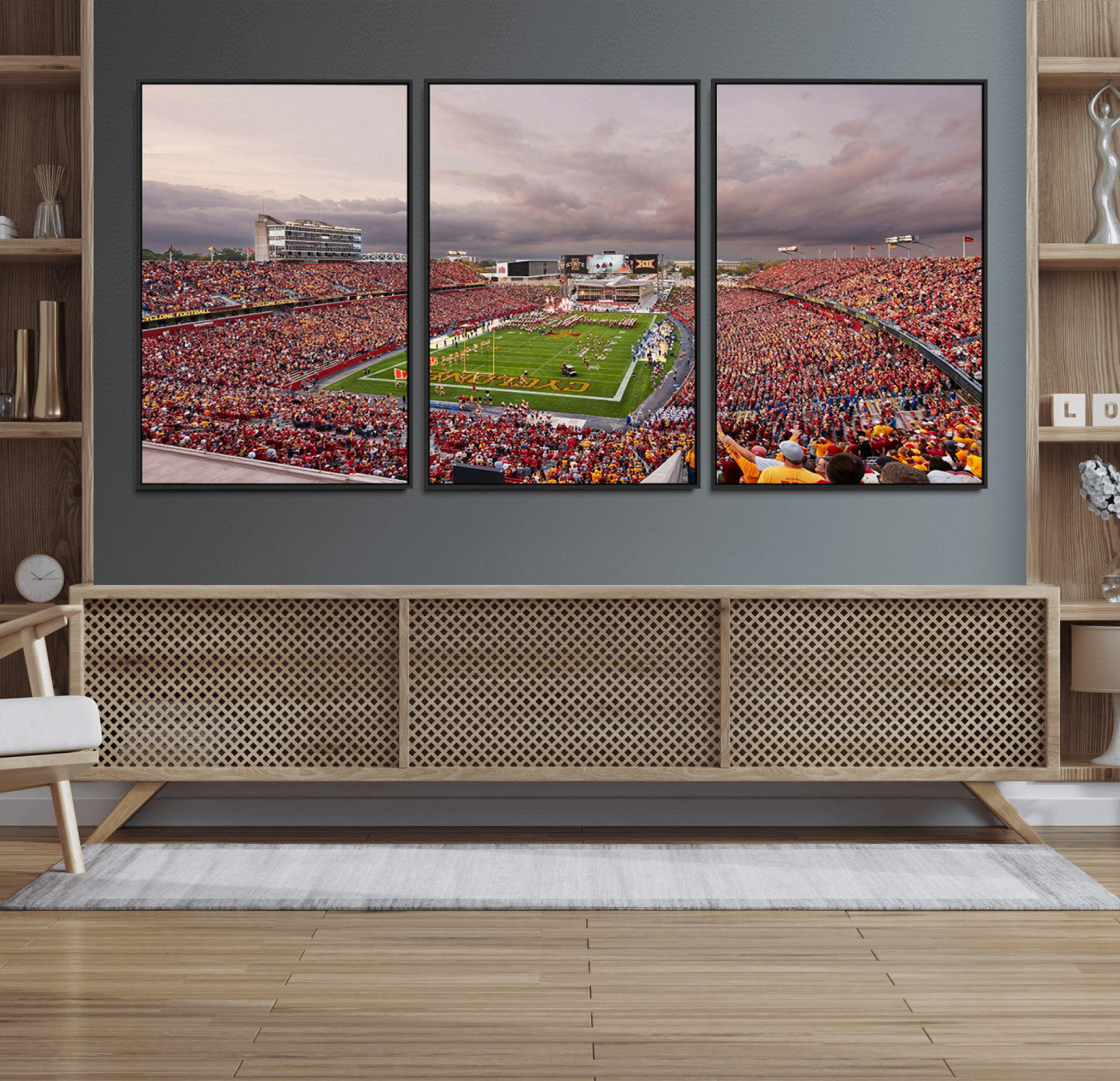 50373-MGV-FC-60X30-3P_Black-Iowa State University Cyclones Football Team Print - Ames Jack Trice Stadium Wall Art Canvas Print