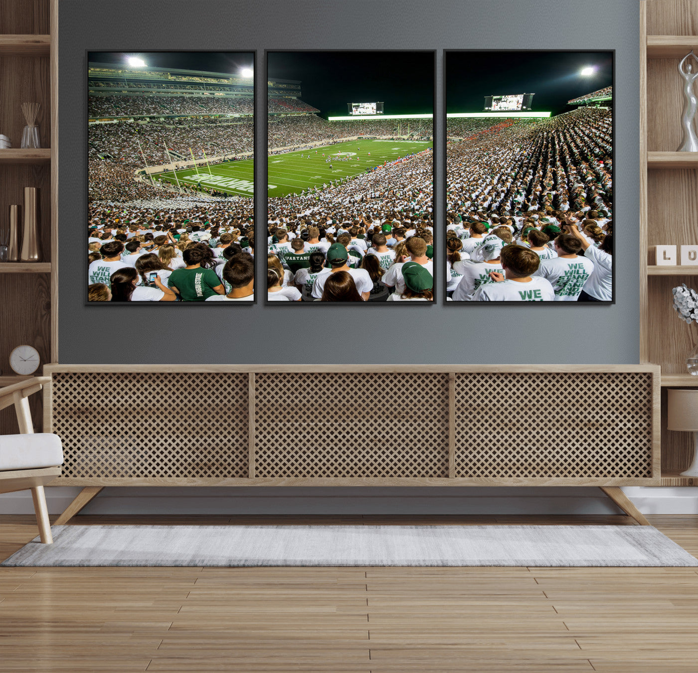 30457-MGV-FC-60X30-3P_Black-Michigan State Spartans Football Canvas Print - East Lansing Spartan Stadium Wall Art Canvas Print