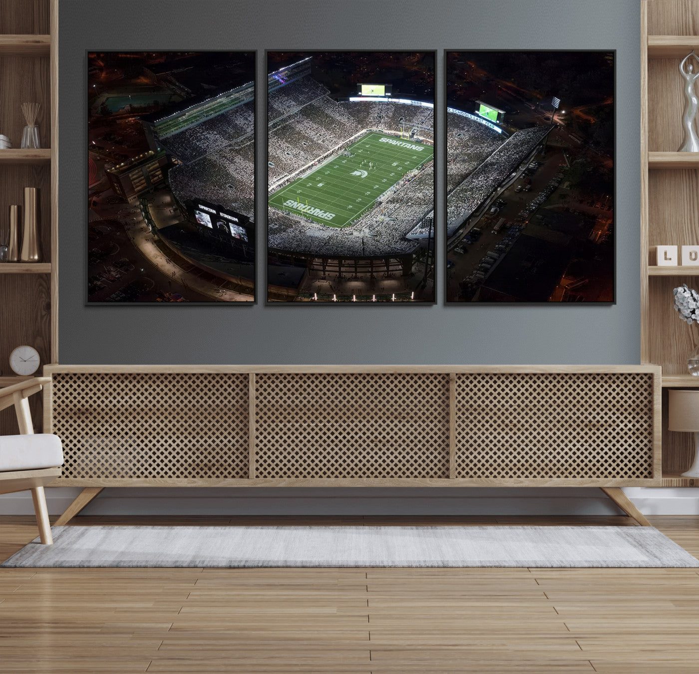 62258-MGV-FC-60X30-3P_Black-Michigan State Spartans Football Team Print - East Lansing Spartan Stadium Print Wall Art