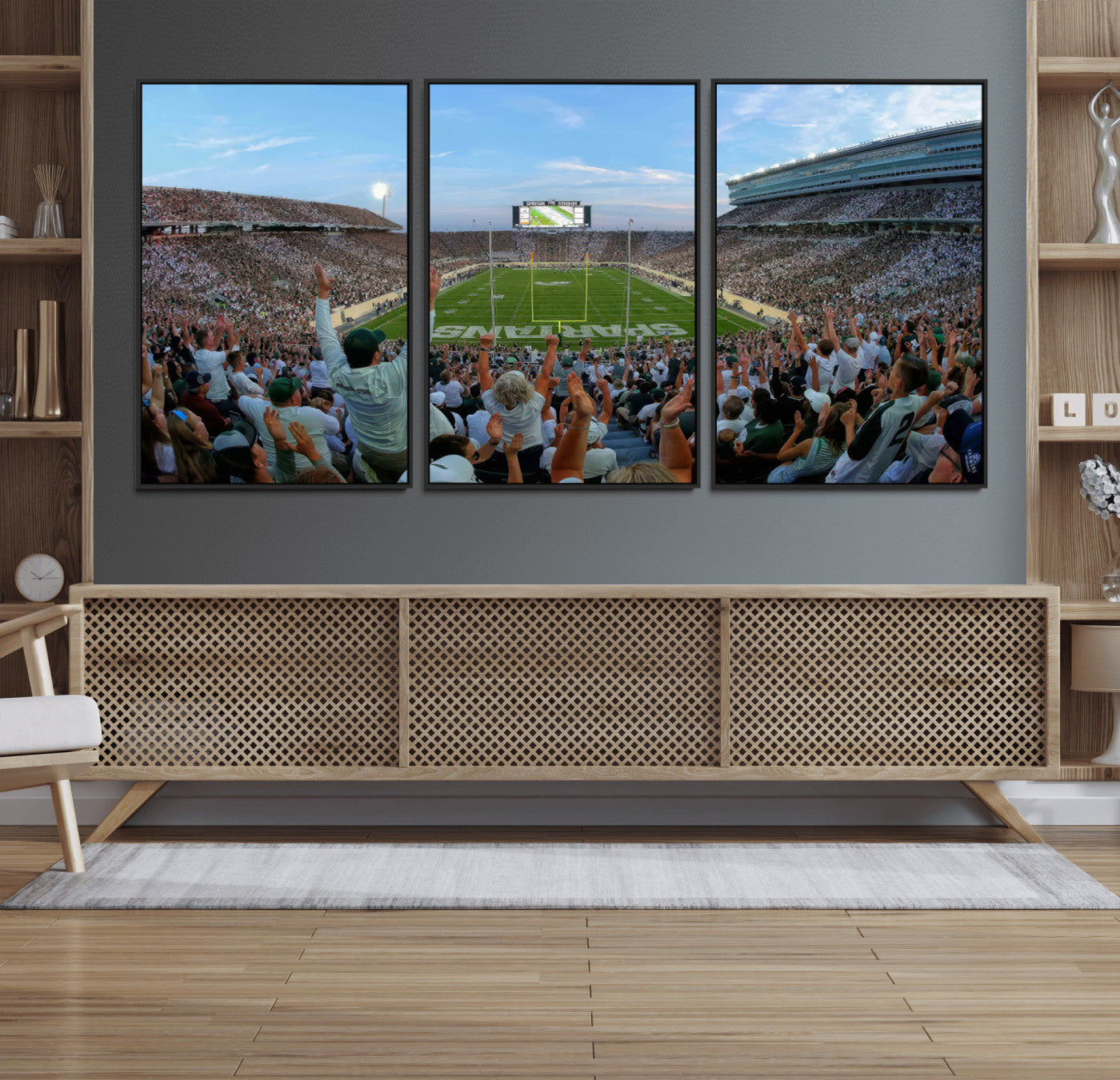 73105-MGV-FC-60X30-3P_Black-Michigan State Spartans Football Team Art Print - East Lansing Spartan Stadium Wall Art Canvas Print