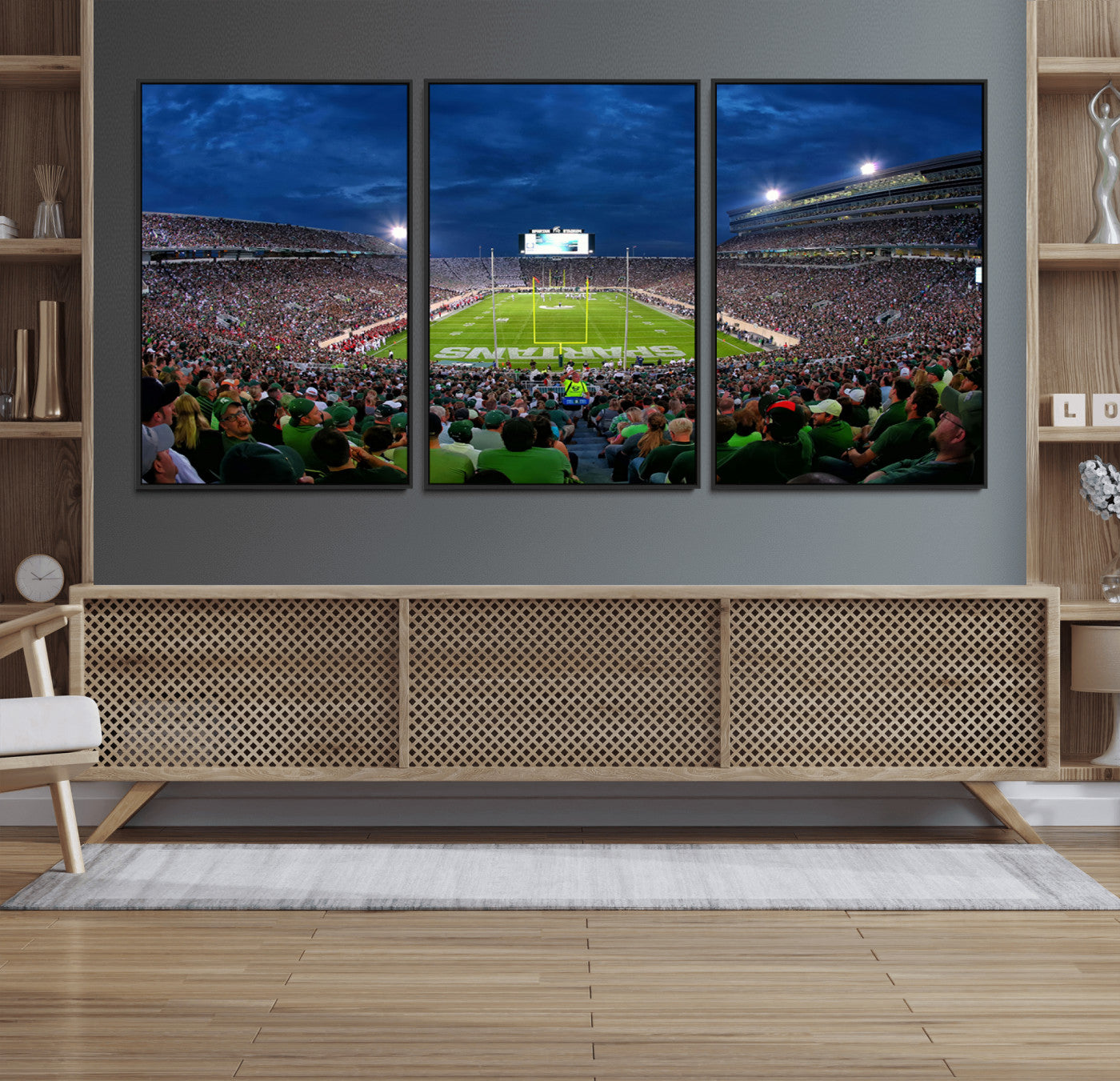 35248-MGV-FC-60X30-3P_Black-Michigan State Spartans Football Team Print - East Lansing Spartan Stadium Wall Art Canvas Print