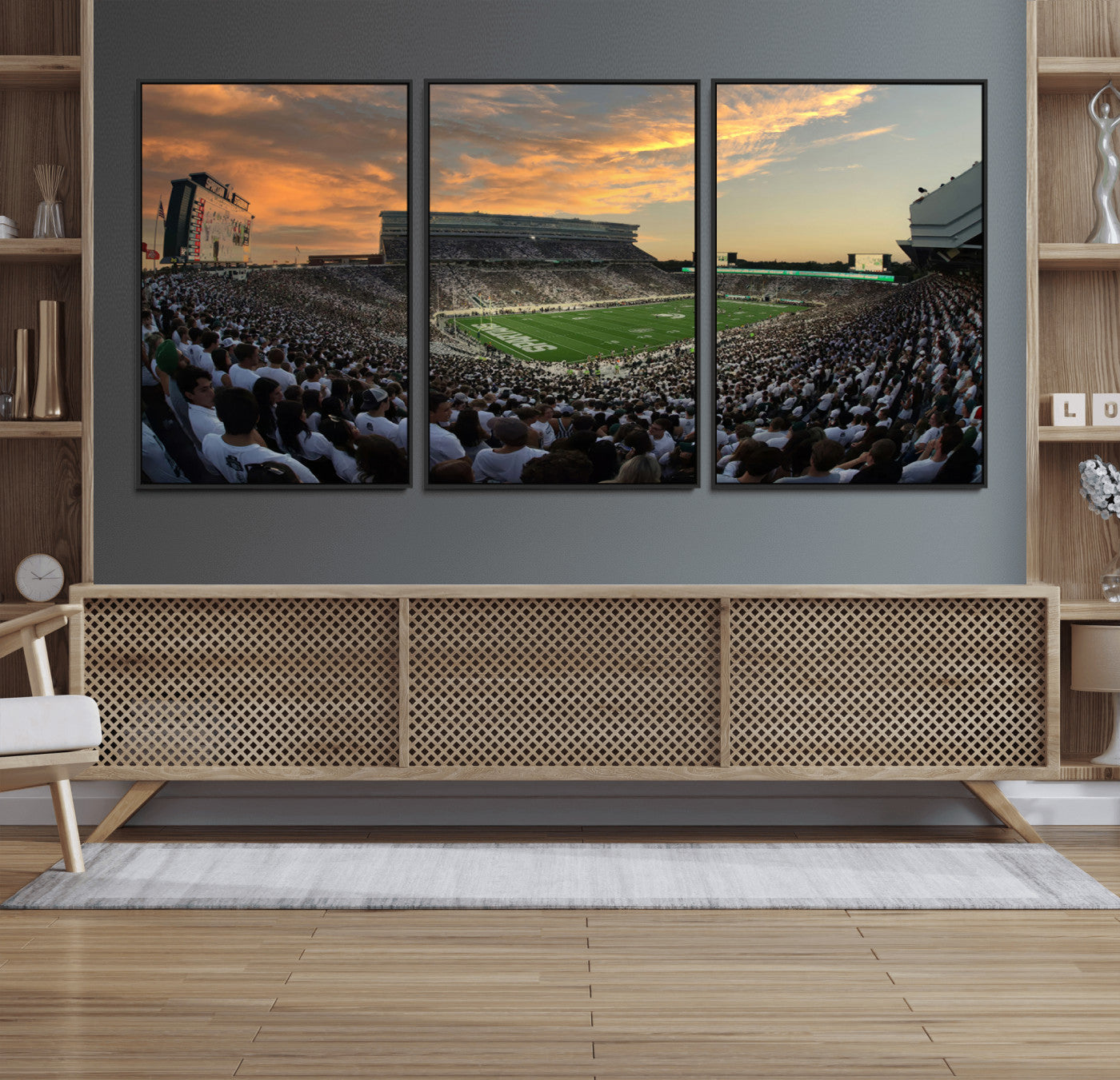 MGV-FC-60X30-3P - Michigan State Spartans Football Team Print - East Lansing Spartan Stadium Wall Art Canvas Print