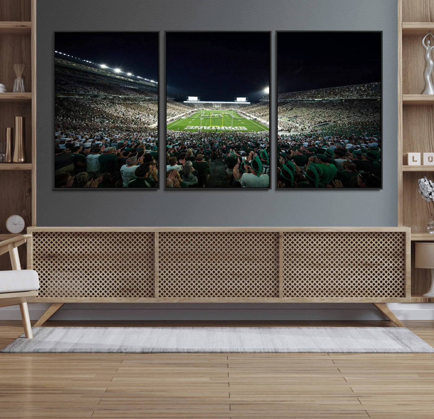 57523-MGV-FC-60X30-3P_Black-Framed Michigan State Spartans Football Team Print - East Lansing Spartan Stadium Wall Art Canvas