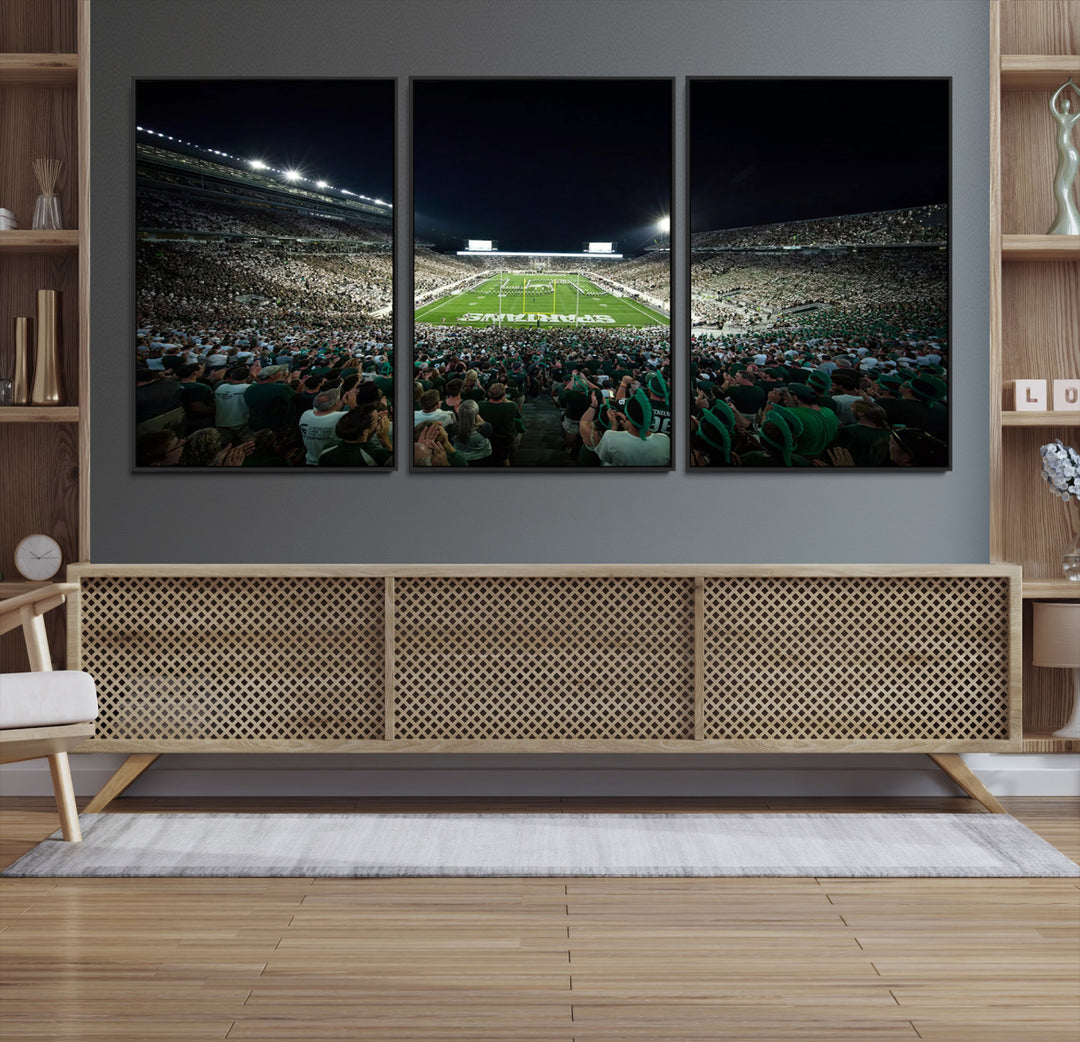 Michigan State Spartans Football Team Print - East Lansing Spartan Stadium Wall Art Canvas Print