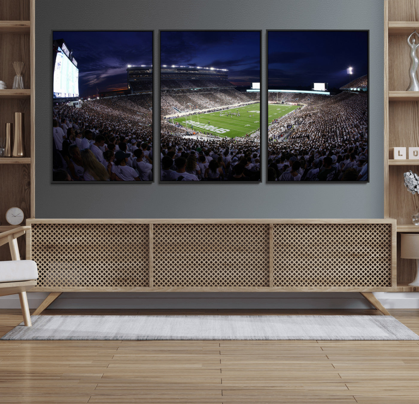 75193-MGV-FC-60X30-3P_Black-Michigan State Spartans Canvas, Framed Football Team Print - East Lansing Spartan Stadium Wall Art