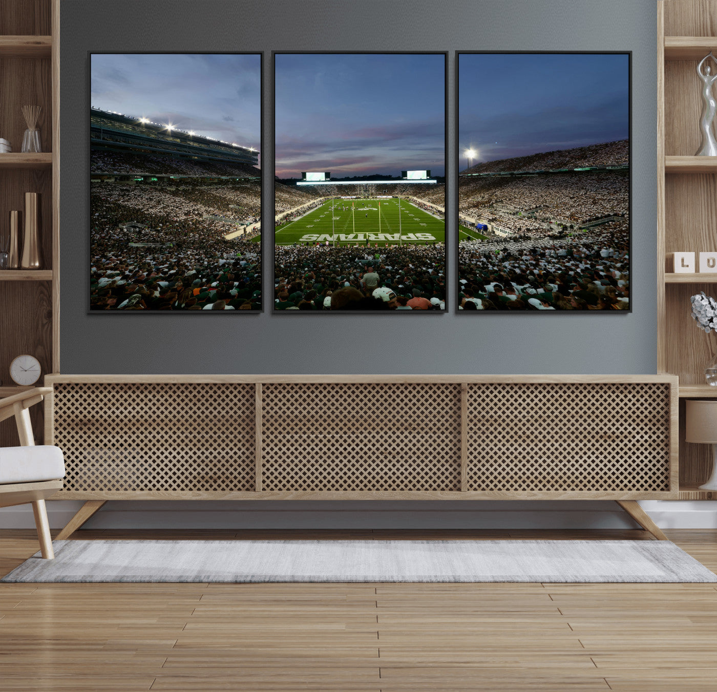 MGV-FC-60X30-3P - Michigan State Spartans Football Team Print - East Lansing Spartan Stadium Canvas Print