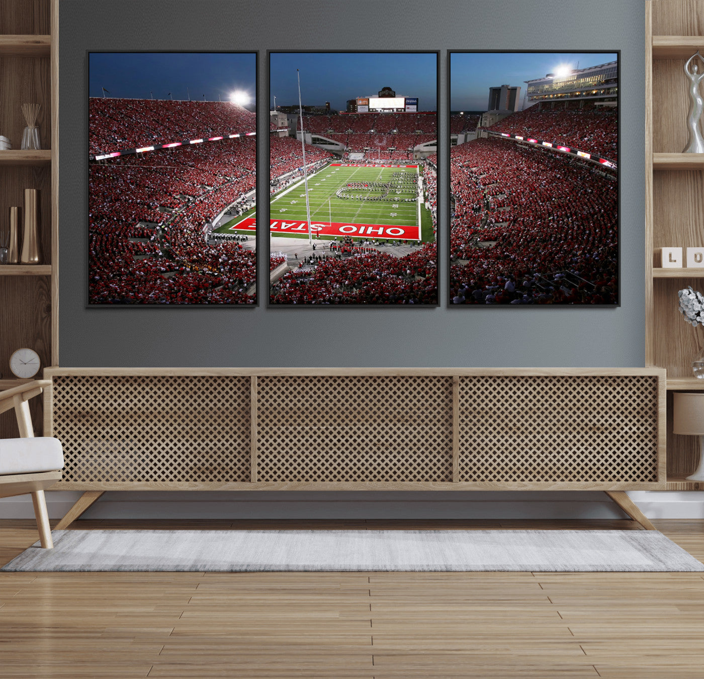 98743-MGV-FC-60X30-3P_Black-Ohio State University Buckeyes Football Team Print - Columbus Ohio Stadium Wall Art Canvas Print