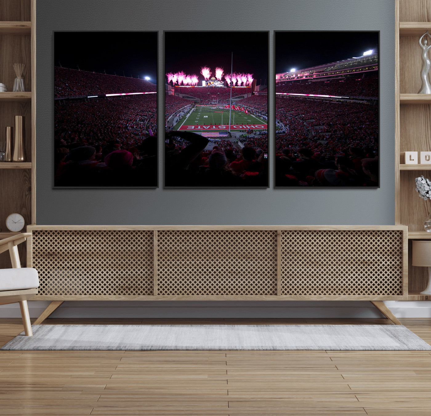 20483-MGV-FC-60X30-3P_Black-Ohio State University Buckeyes Football Team Print - Columbus Ohio Stadium Wall Art Canvas Print