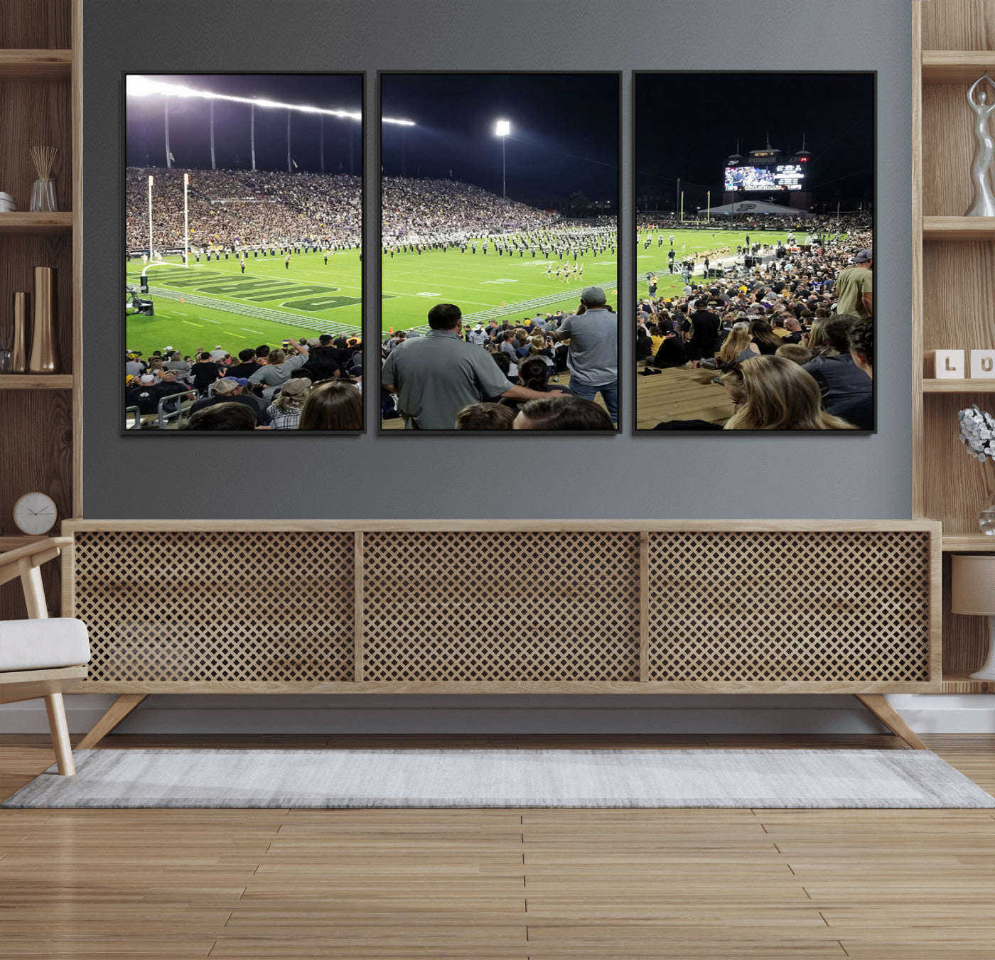 MGV-FC-60X30-3P - Purdue University Boilermakers Football Team Print - West Lafayette Ross-Ade Stadium Wall Art Canvas