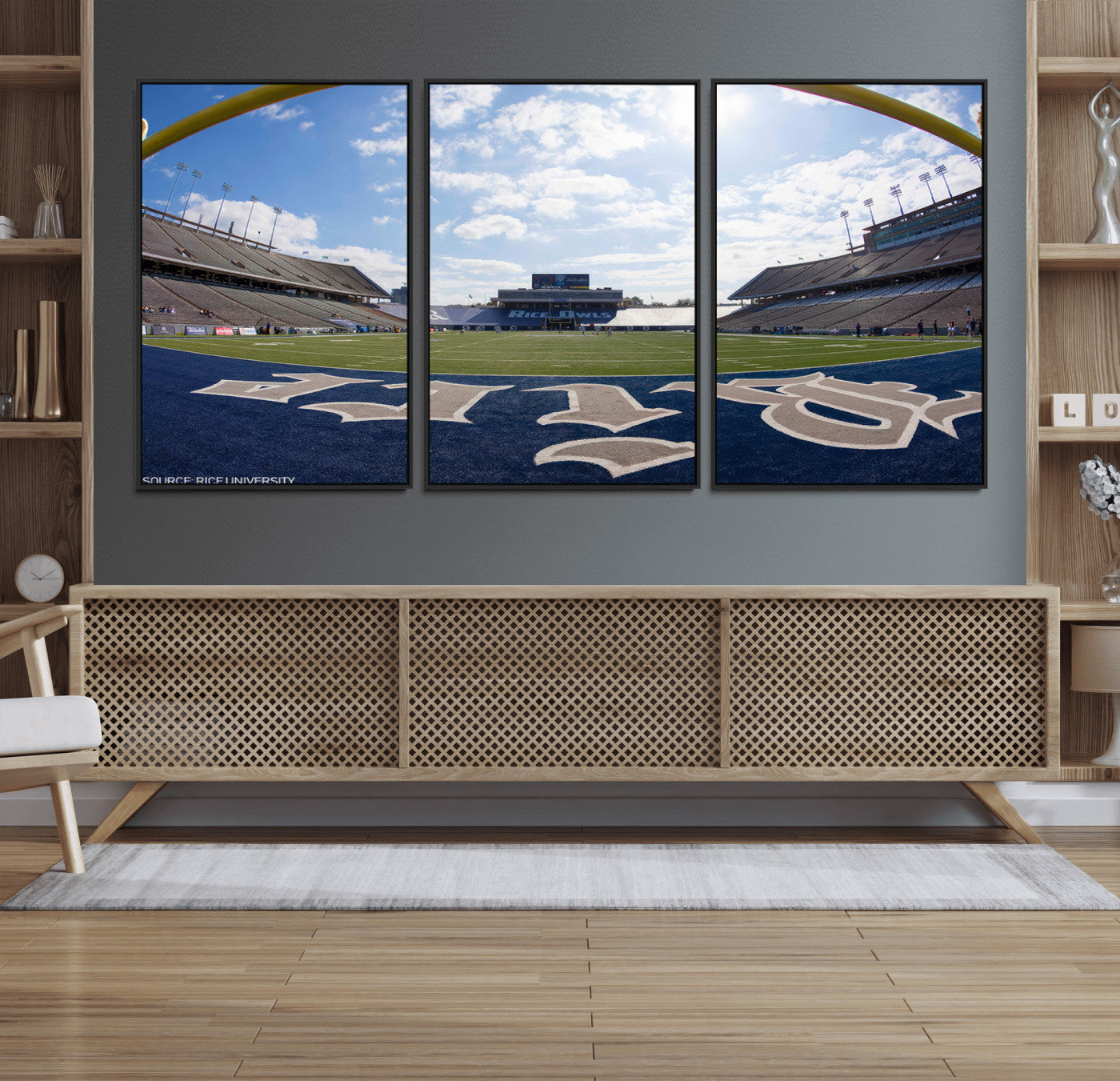 50267-MGV-FC-60X30-3P_Black-Rice University Owls Football Team Print - Houston Rice Stadium Wall Art Canvas Print