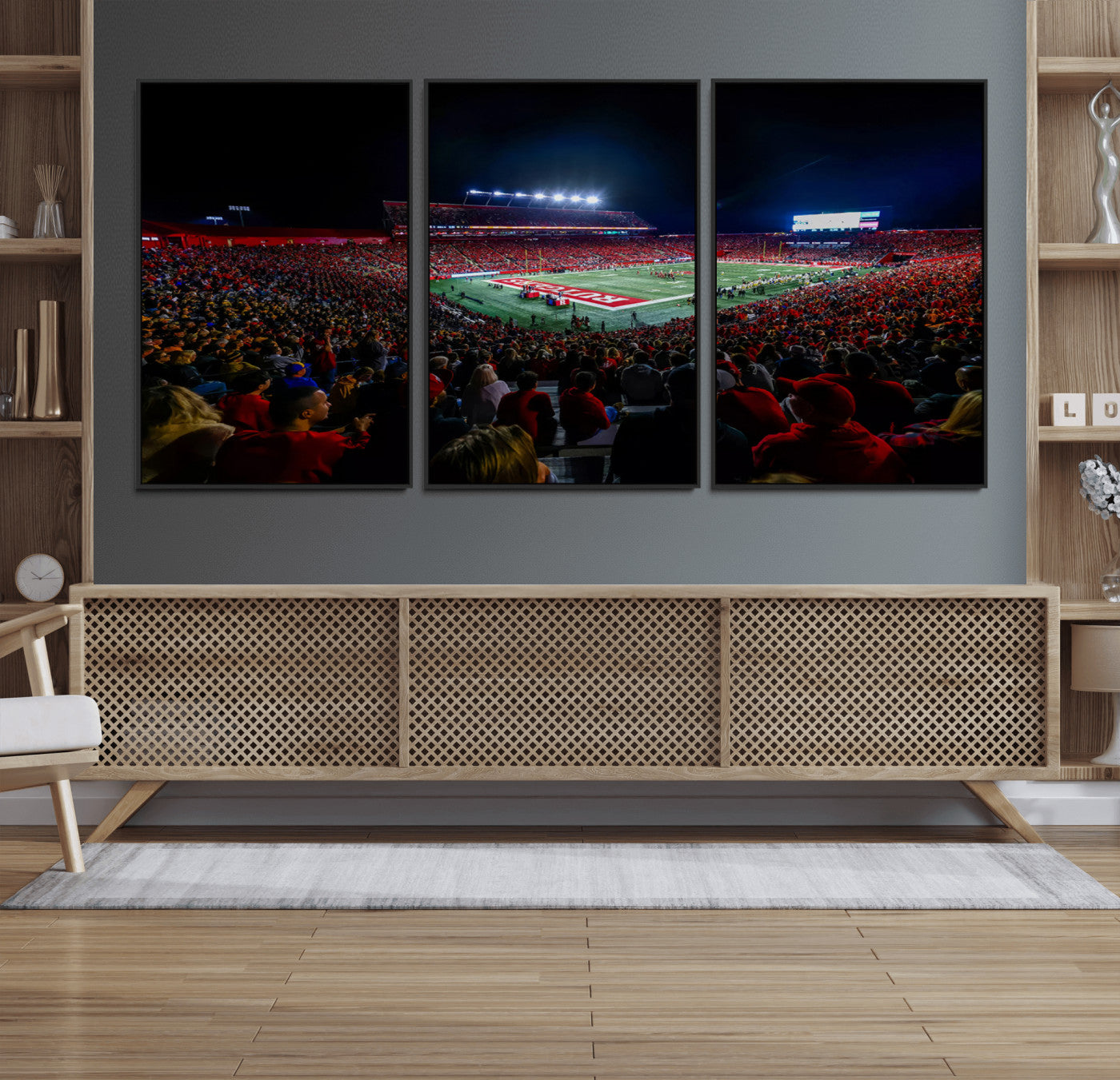 18115-MGV-FC-60X30-3P_Black-Rutgers Scarlet Knights Football Team Print - SHI Stadium, Piscataway Wall Art Canvas Print