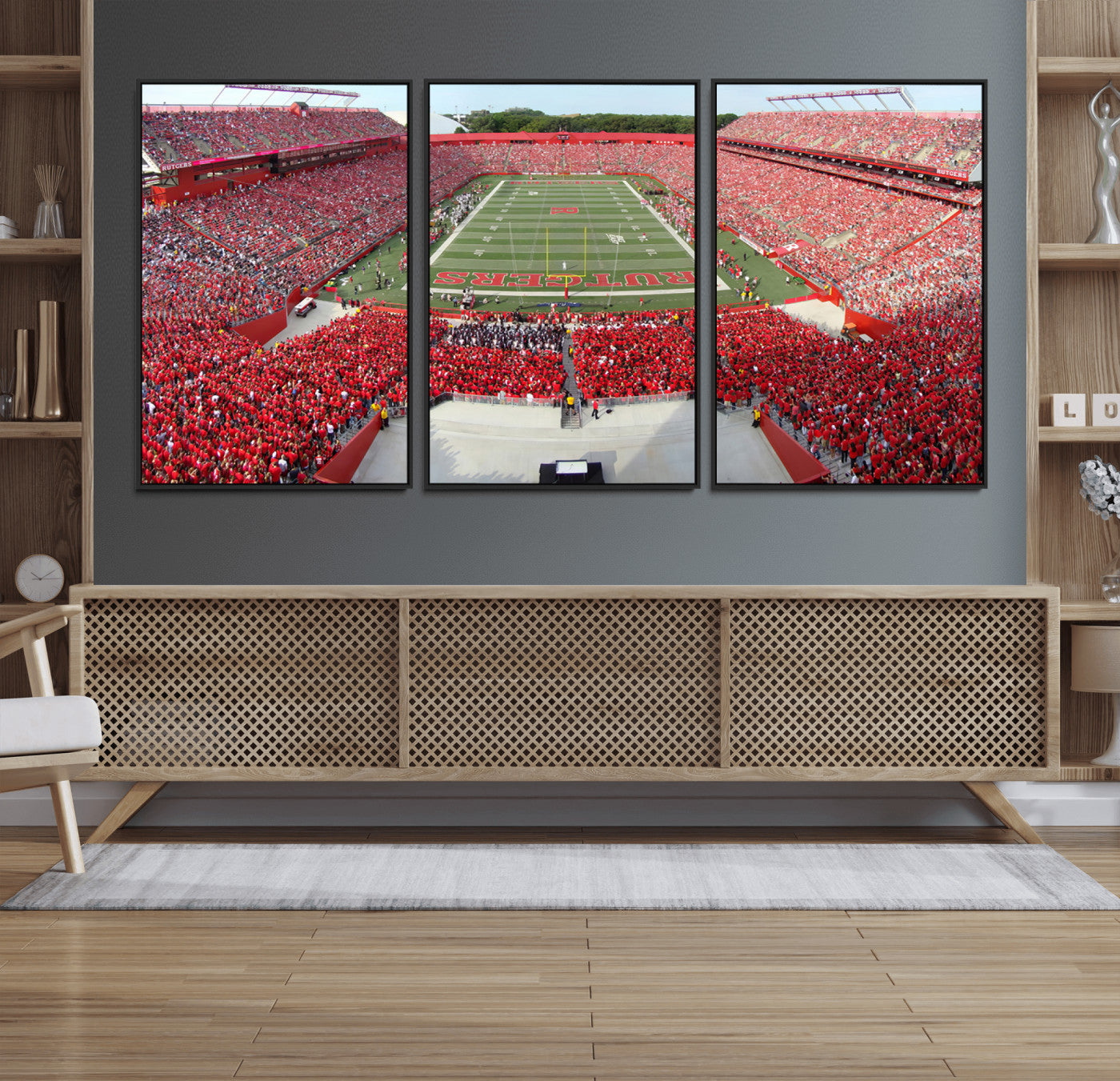 90818-MGV-FC-60X30-3P_Black-Rutgers Scarlet Knights Football Team Print - Piscataway SHI Stadium Wall Art Canvas Print