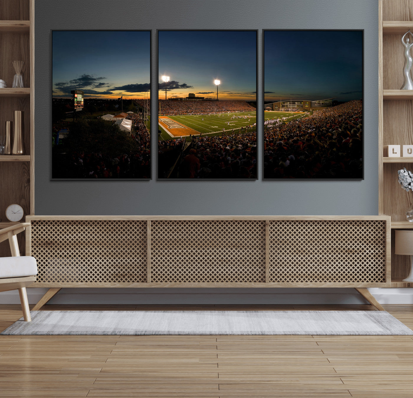 15980-MGV-FC-60X30-3P_Black-Ball State Cardinals Football Team Print - Muncie Scheumann Stadium Wall Art Canvas Print