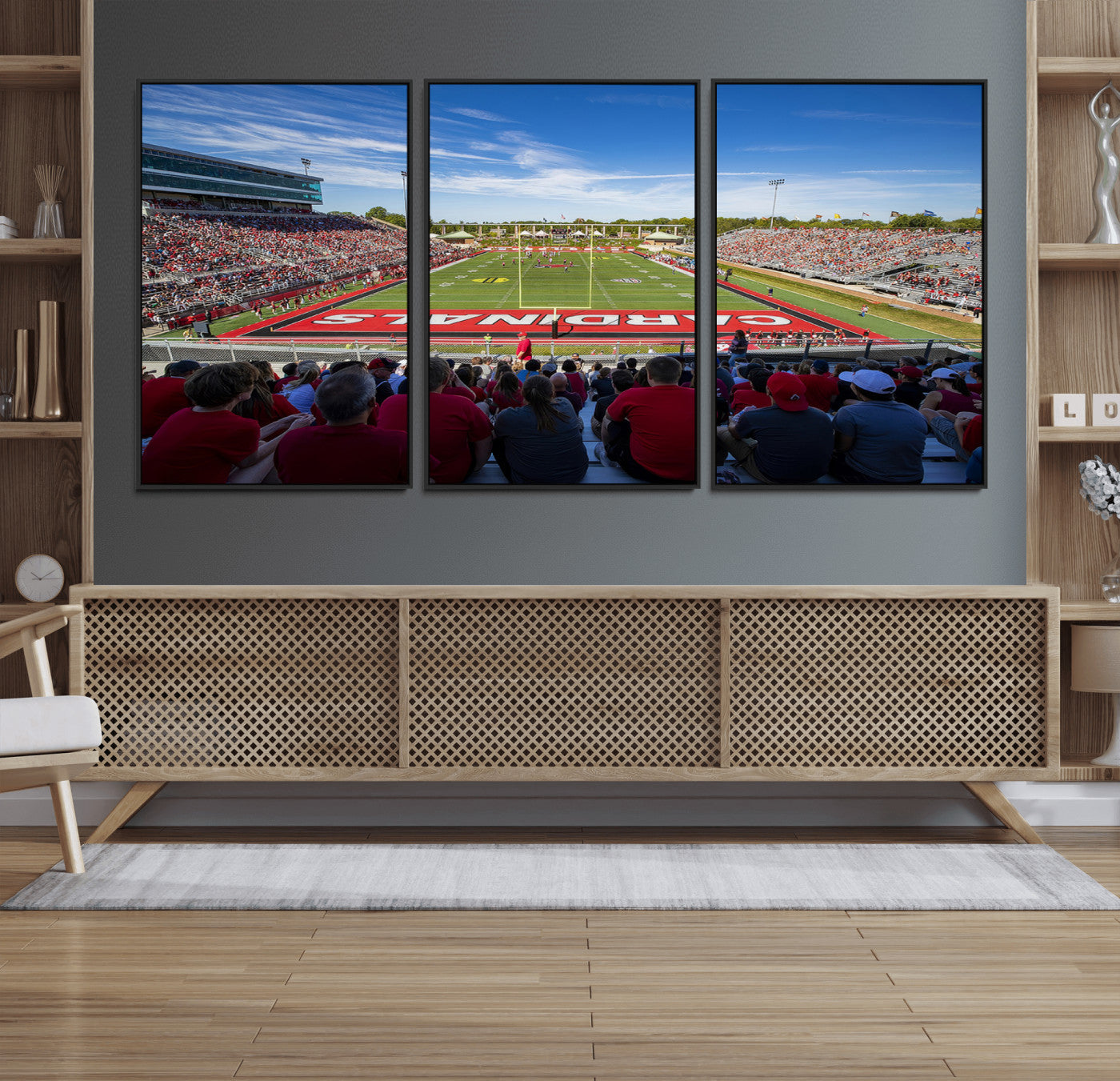 MGV-FC-60X30-3P - Ball State Cardinals Football Team Print - Muncie Scheumann Stadium Wall Art Canvas Print