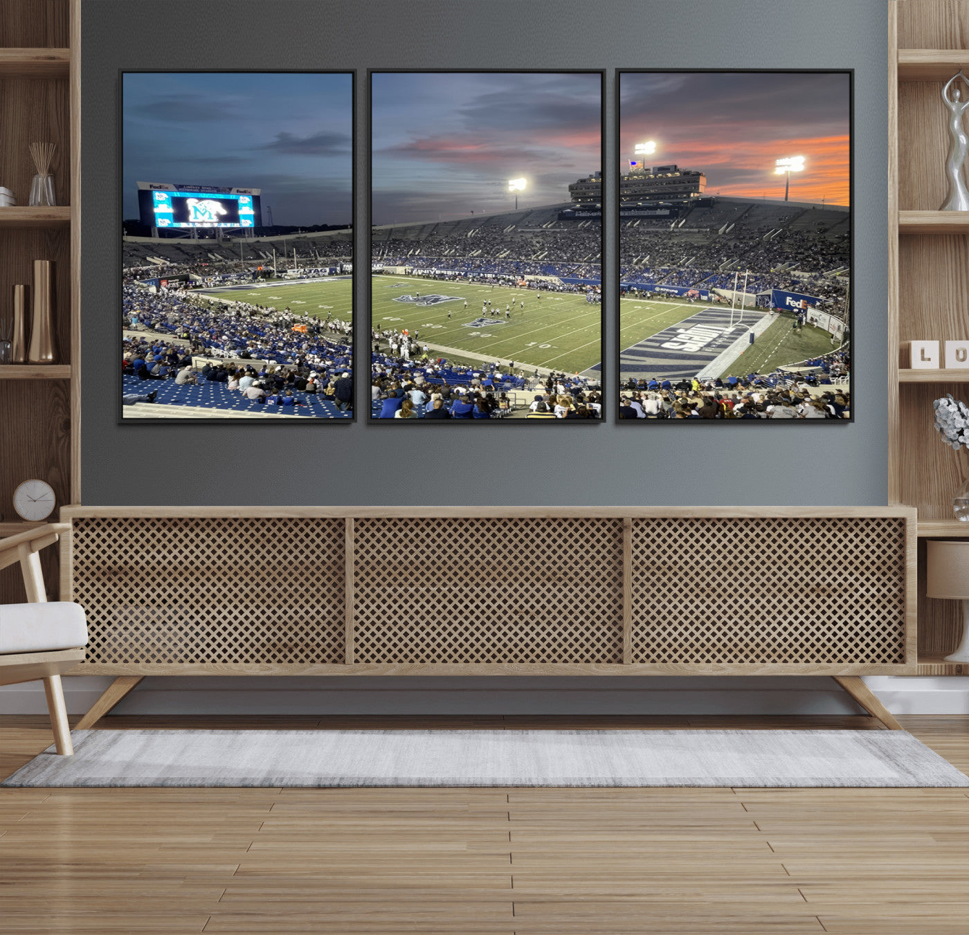 MGV-FC-60X30-3P - Memphis Tigers Football Team Print - Memphis Simmons Bank Liberty Stadium Wall Art Canvas Print