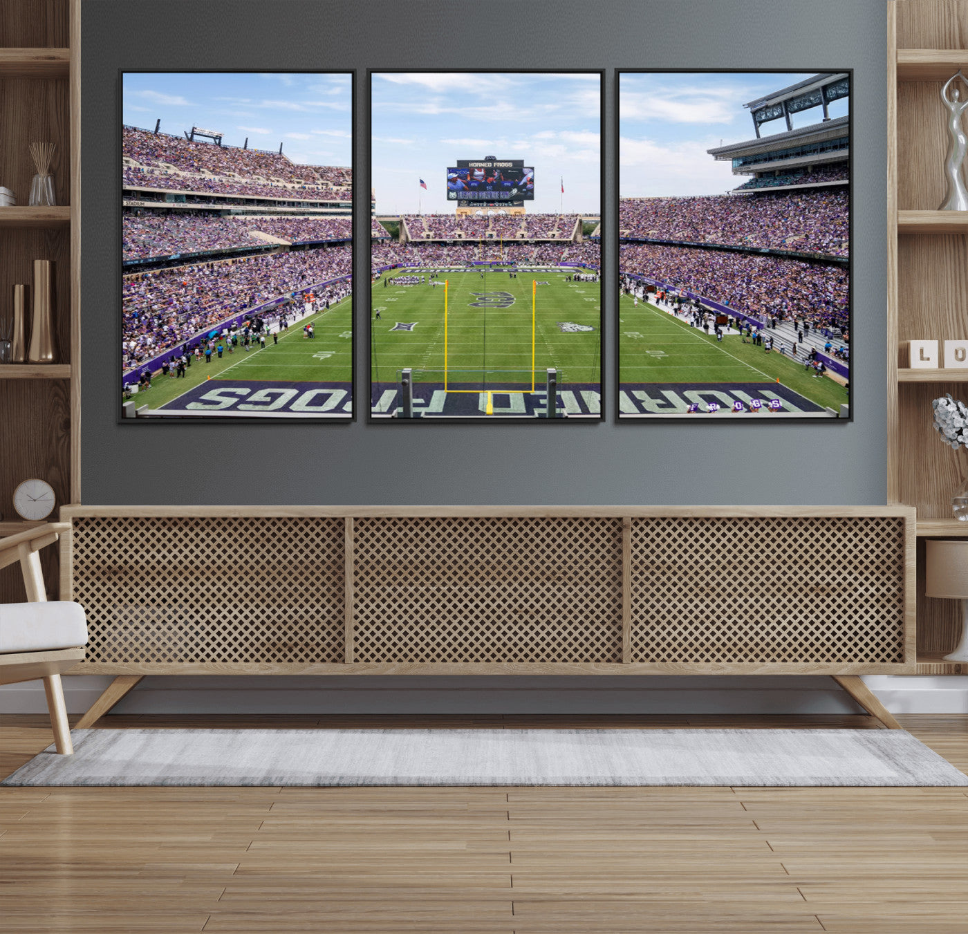 27650-MGV-FC-60X30-3P_Black-TCU Horned Frogs Football Team Print - Fort Worth Amon G. Carter Stadium Wall Art Canvas Print