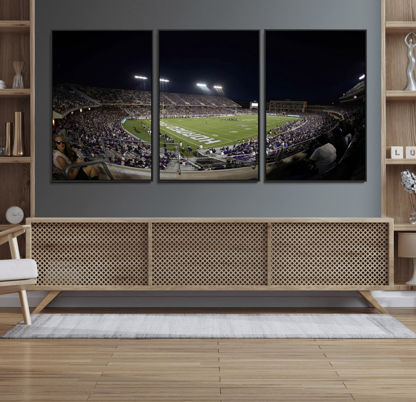 59222-MGV-FC-60X30-3P_Black-TCU Horned Frogs Football Team Print - Fort Worth Amon G. Carter Stadium Wall Art Canvas Print.